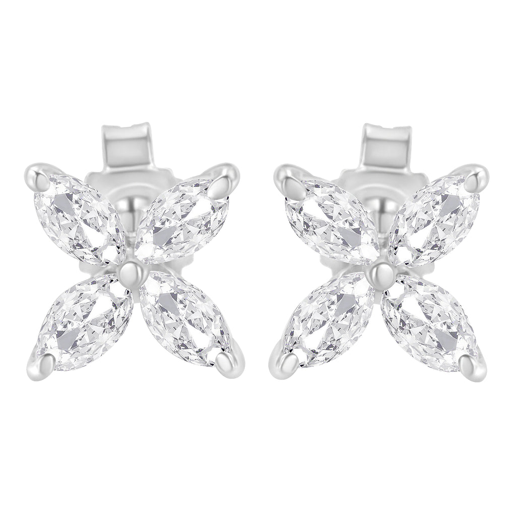 14K White Gold 1/2 Cttw Marquise Diamond 8 Stone Floral Leaf Stud Earrings (H-I Color, SI1-SI2 Clarity)