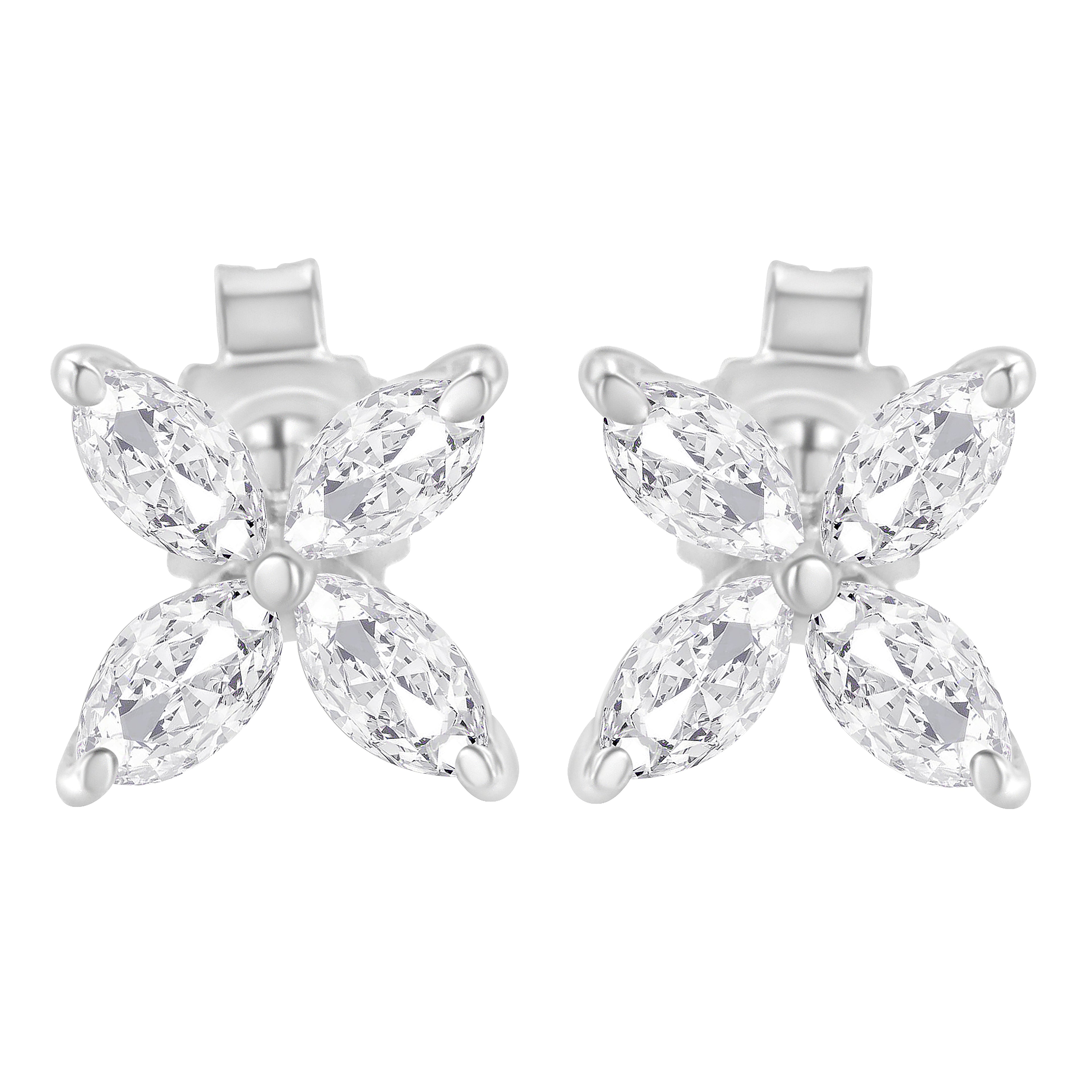 14K White Gold 1/2 Cttw Marquise Diamond 8 Stone Floral Leaf Stud Earrings (H-I Color, SI1-SI2 Clarity)