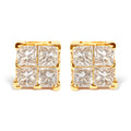 10K Yellow Gold 3/4 Cttw Invisible Set Princess-Cut Diamond Composite Square Stud Earrings (I-J Color, I2-I3 Clarity)