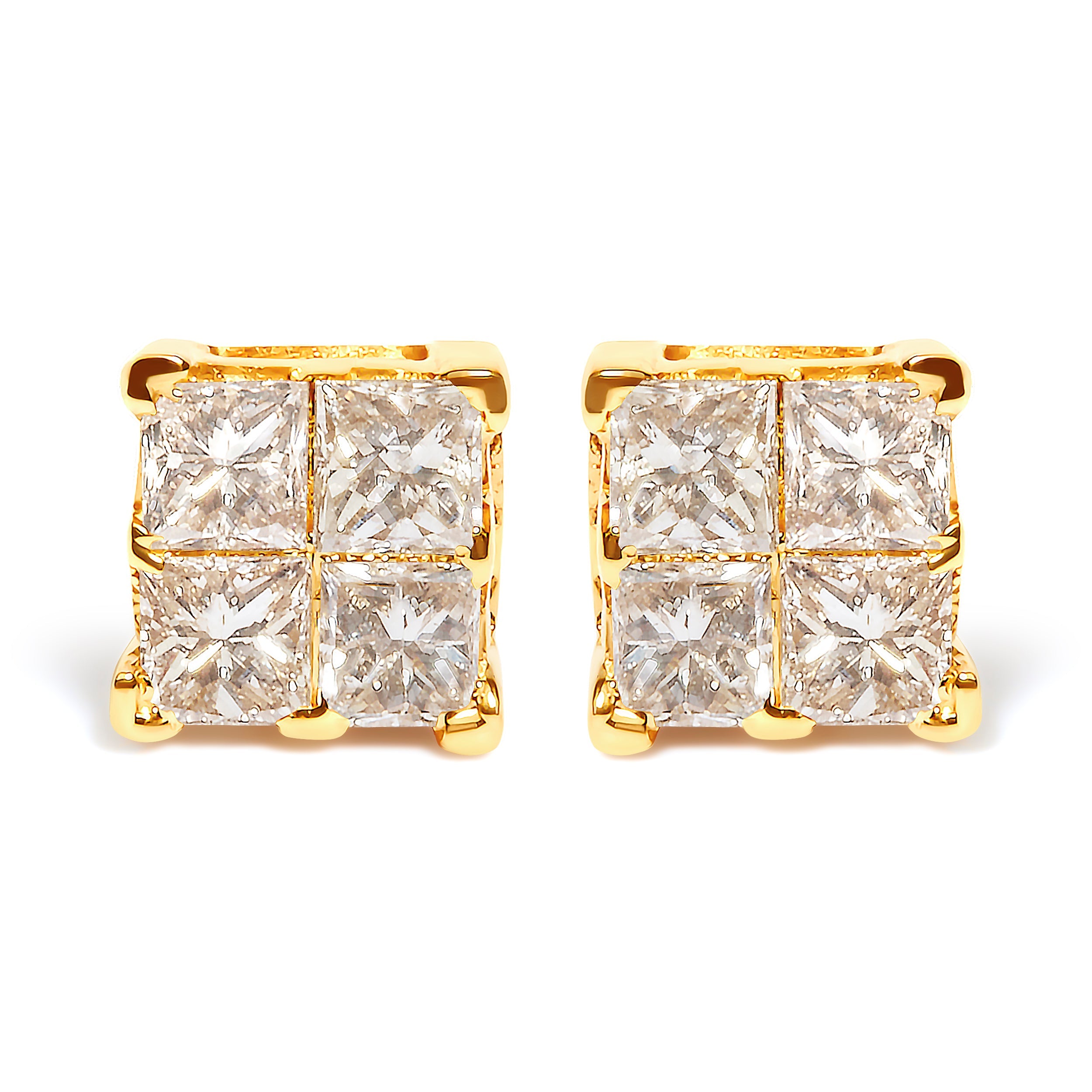 10K Yellow Gold 3/4 Cttw Invisible Set Princess-Cut Diamond Composite Square Stud Earrings (I-J Color, I2-I3 Clarity)