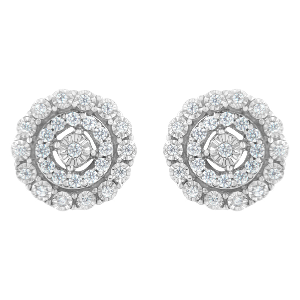 10KT White Gold 1/2 cttw Double Halo Brilliant Round-Cut Diamond Stud Earrings (I-J Clarity, I2-I3 Color)