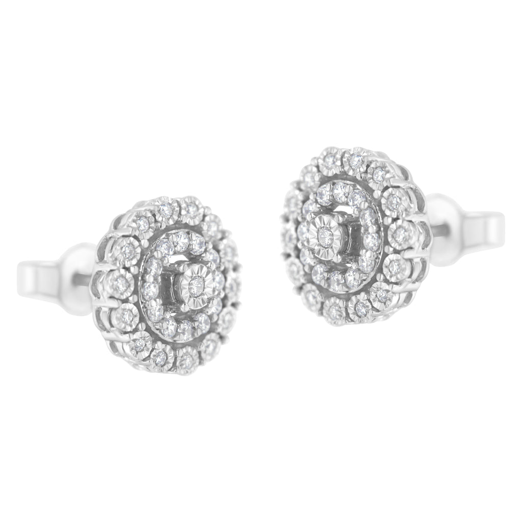 10KT White Gold 1/2 cttw Double Halo Brilliant Round-Cut Diamond Stud Earrings (I-J Clarity, I2-I3 Color)
