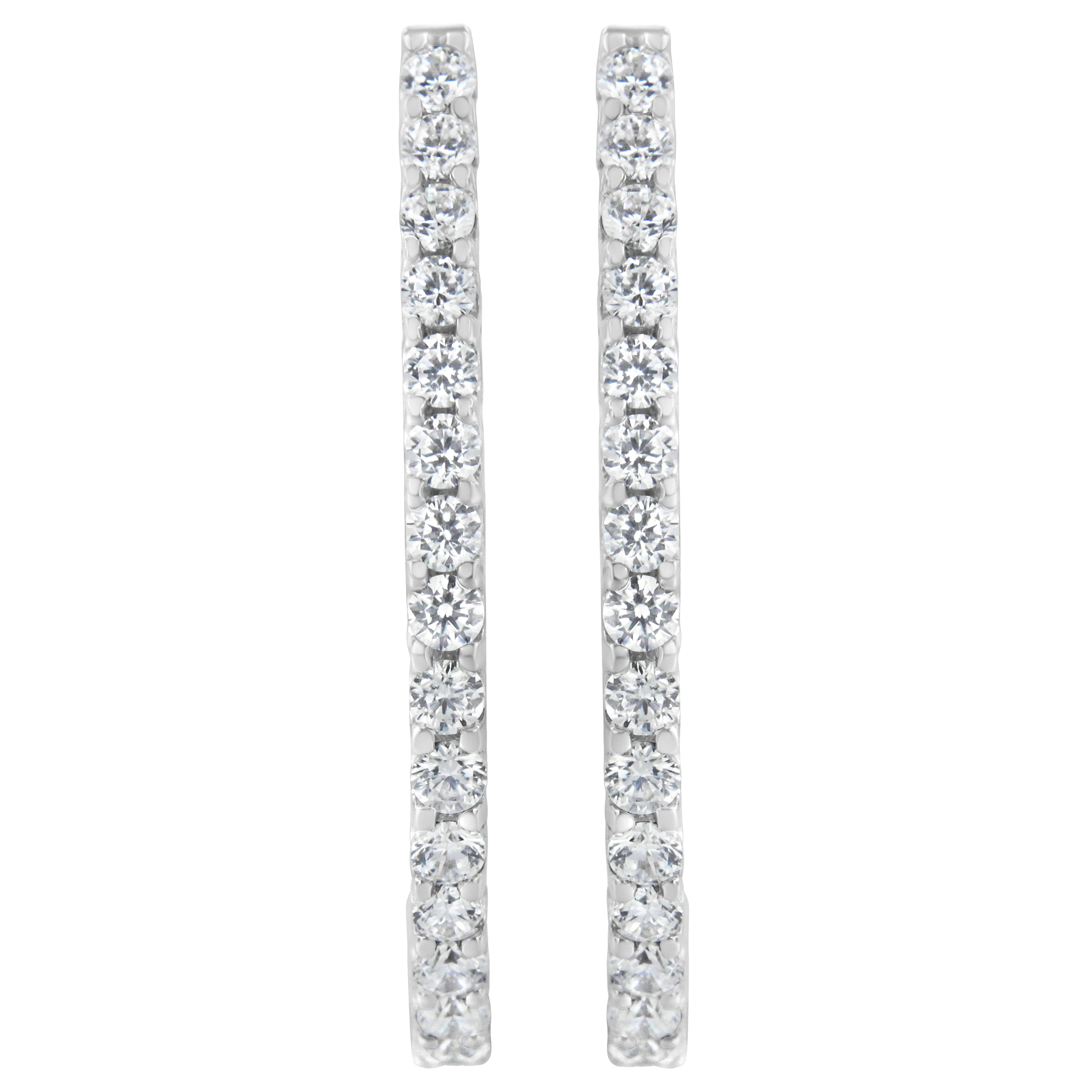 14K White Gold 2.0 Cttw Round Brilliant Cut Diamond Oblong Hinged Leverback Hoop Earrings (I-J Color, I1-I2 Clarity)