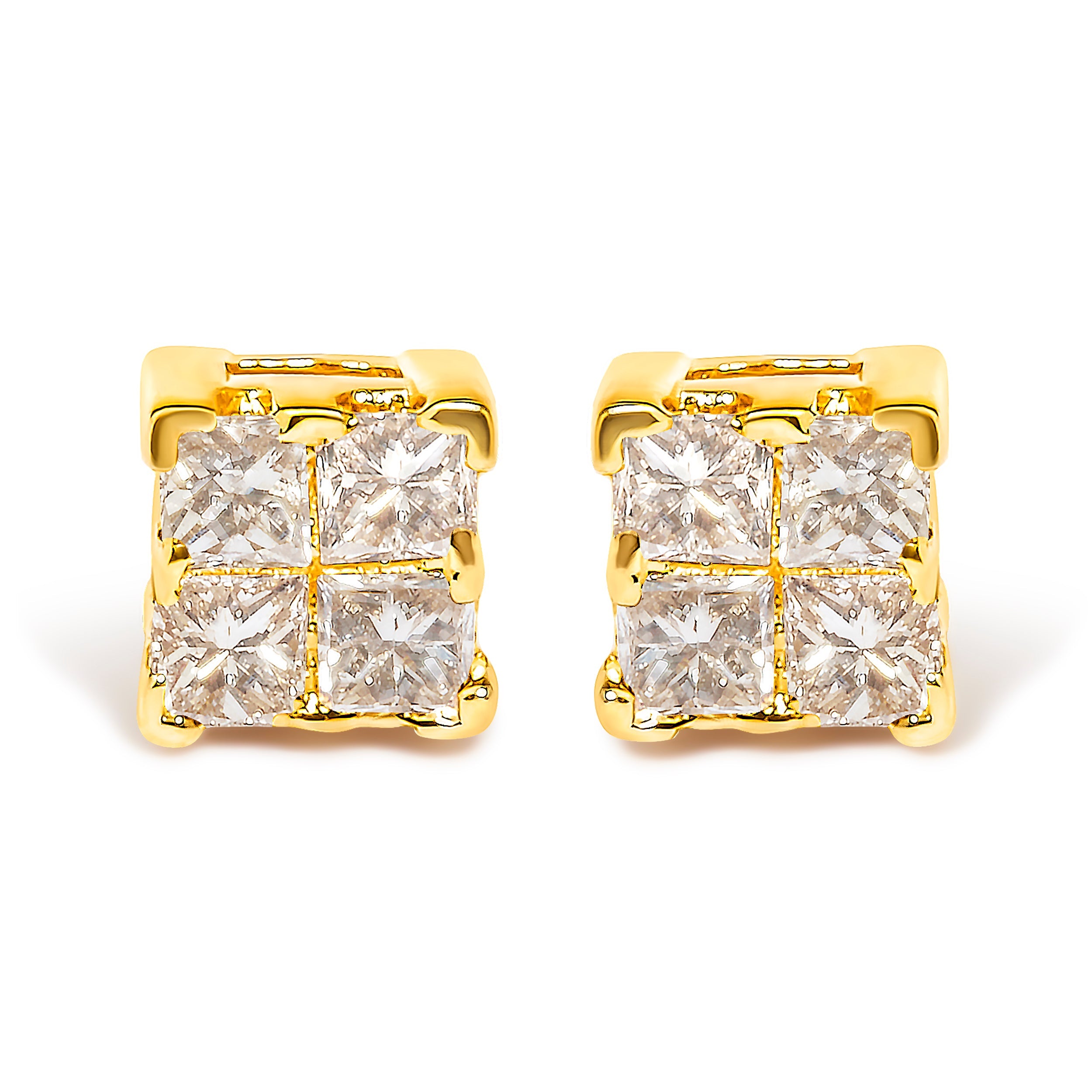 10KT Yellow Gold Princess Diamond Stud Earring (1/4 cttw, J-K Color, I1-I2 Clarity)