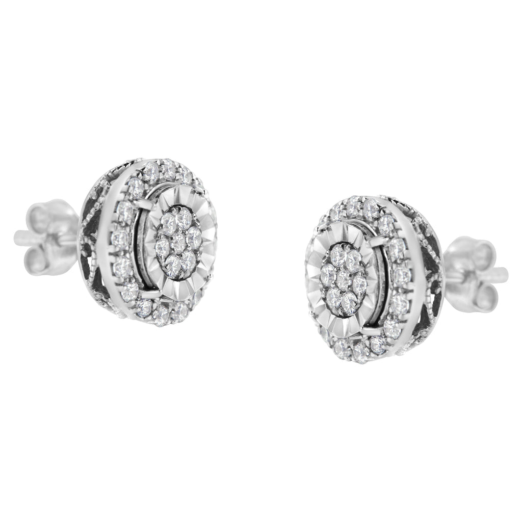 Sterling Silver Diamond Cluster Earrings (1 cttw, I-J Color, I2-I3 Clarity)
