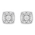 .925 Sterling Silver 1.0 Cttw Round Diamond Double Halo and Disc Stud Earring (I-J Color, I2-I3 Clarity)