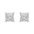.925 Sterling Silver 1/4 Cttw Miracle Set Princess-Cut Diamond Solitaire Stud Earrings with Hidden Halo (I-J Color, SI2-I1 Clarity)