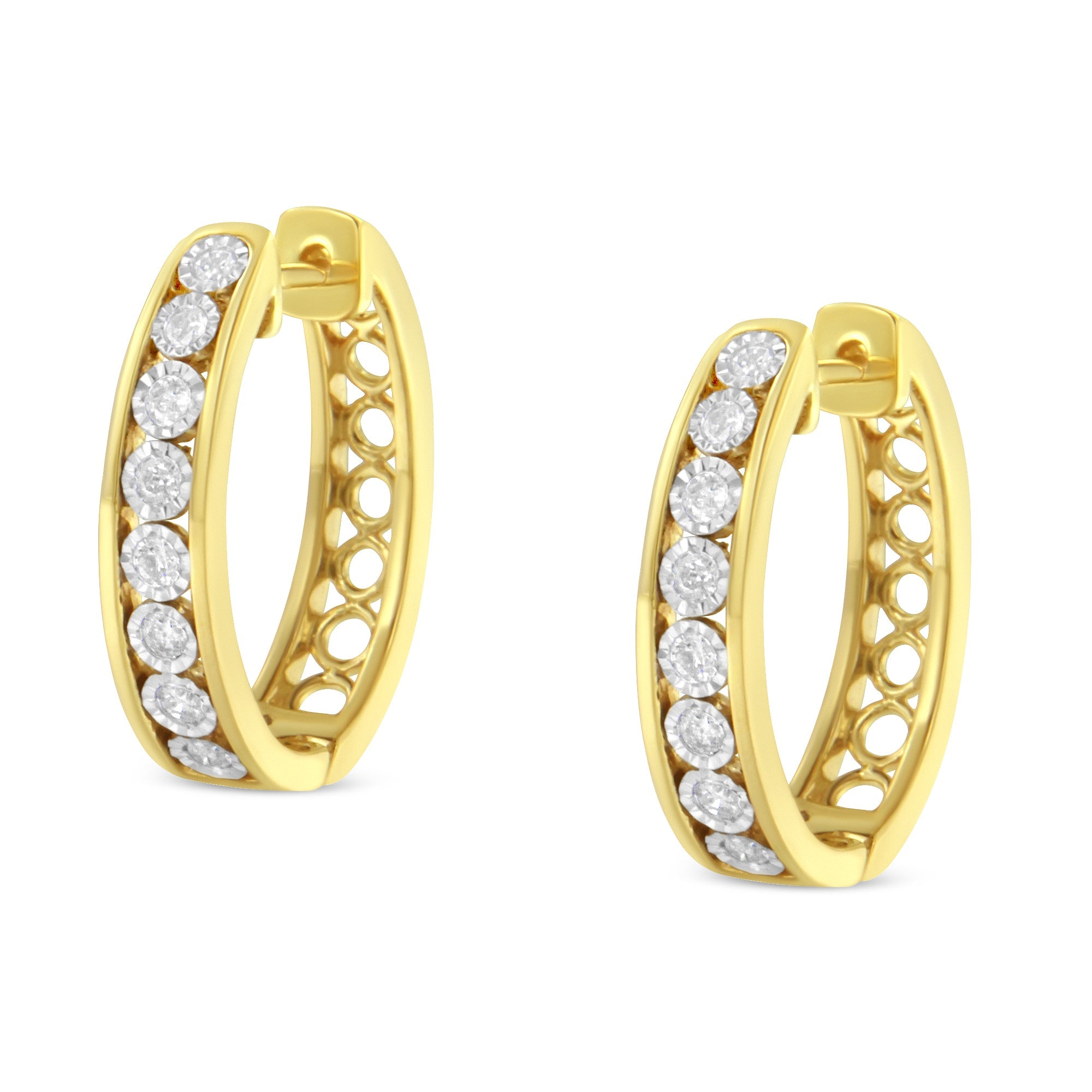 10KT Yellow and White Gold Diamond Hoop Earring (1/2 cttw, J-K Color, I2-I3 Clarity)