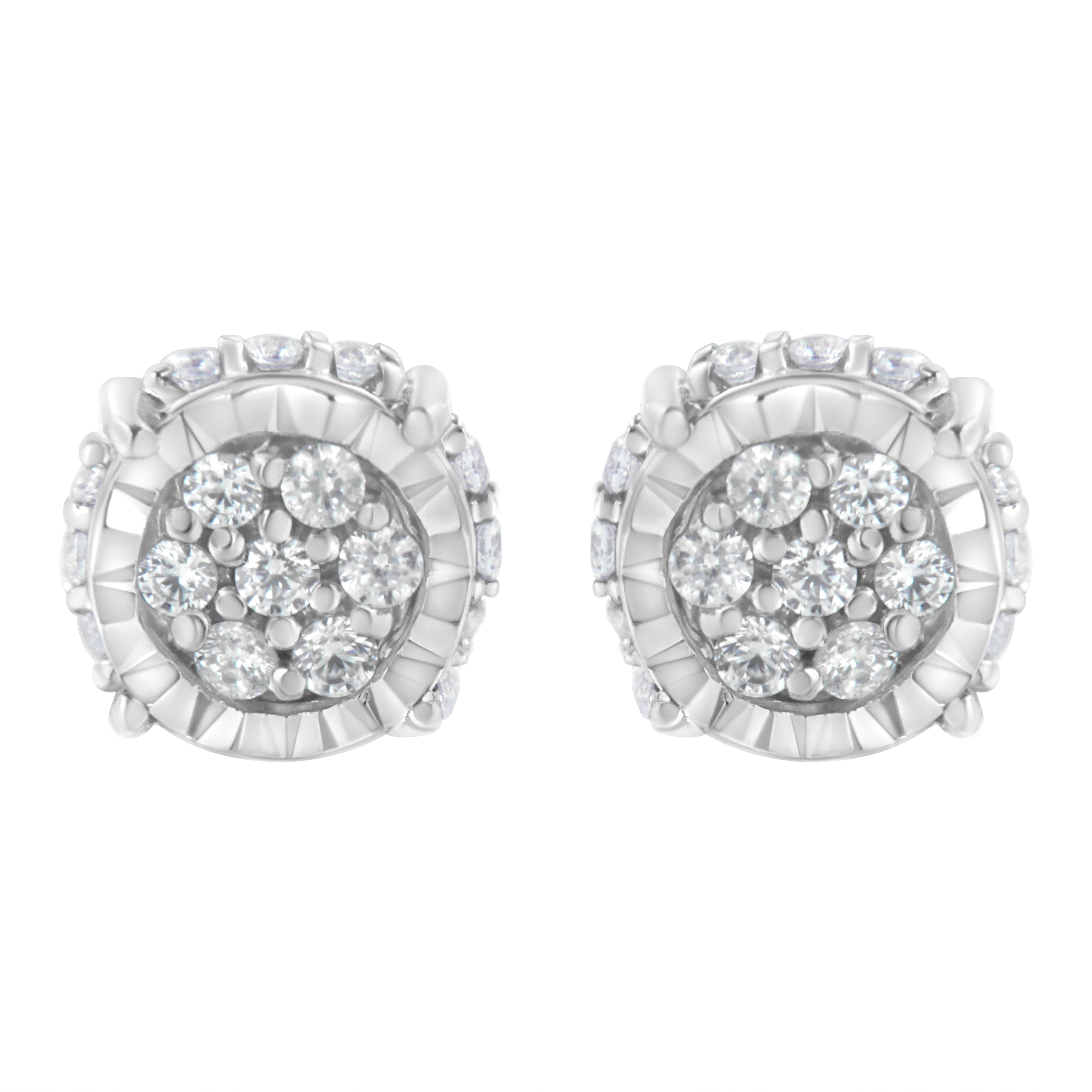 .925 Sterling Silver 1/3 cttw Round-cut Diamond Floral Stud Earring (I-J Clarity, I3 Color)