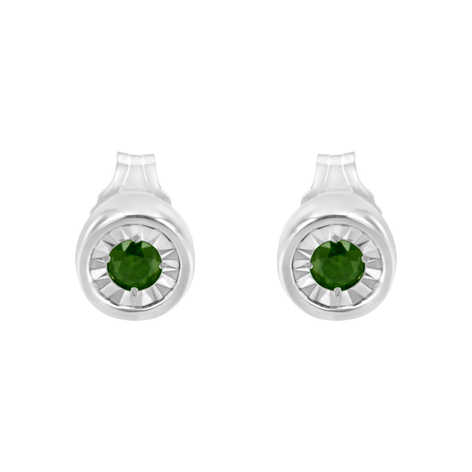 .925 Sterling Silver 1/5 Cttw Round Brilliant-Cut Green Diamond Miracle-Set Stud Earrings (Fancy Color-Enhanced, I1-I2 Clarity)