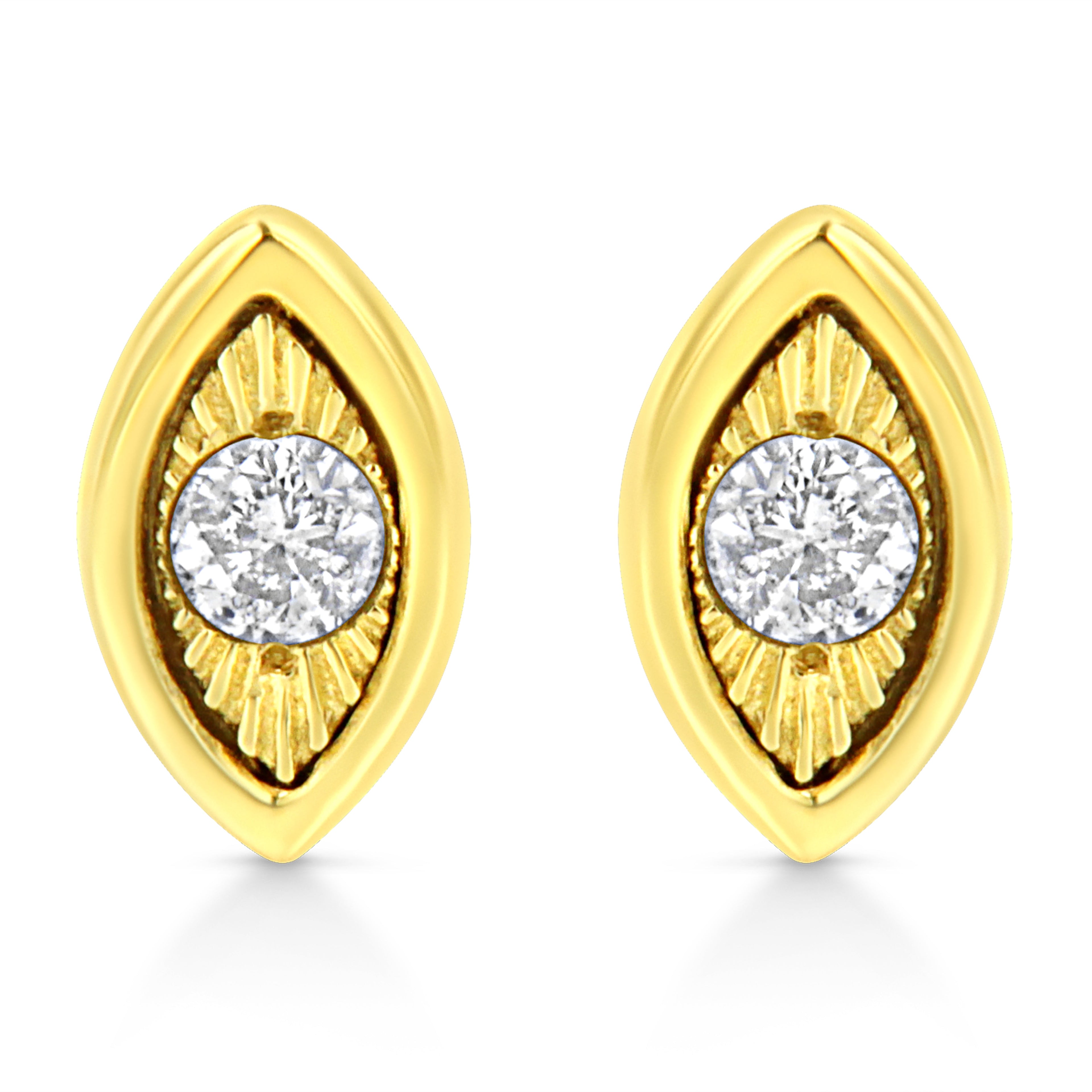 10K Yellow Gold Plated .925 Sterling Silver 1/10 Cttw Miracle-Set Diamond Circle Shape Stud Earrings (K-L Color, I2-I3 Clarity)