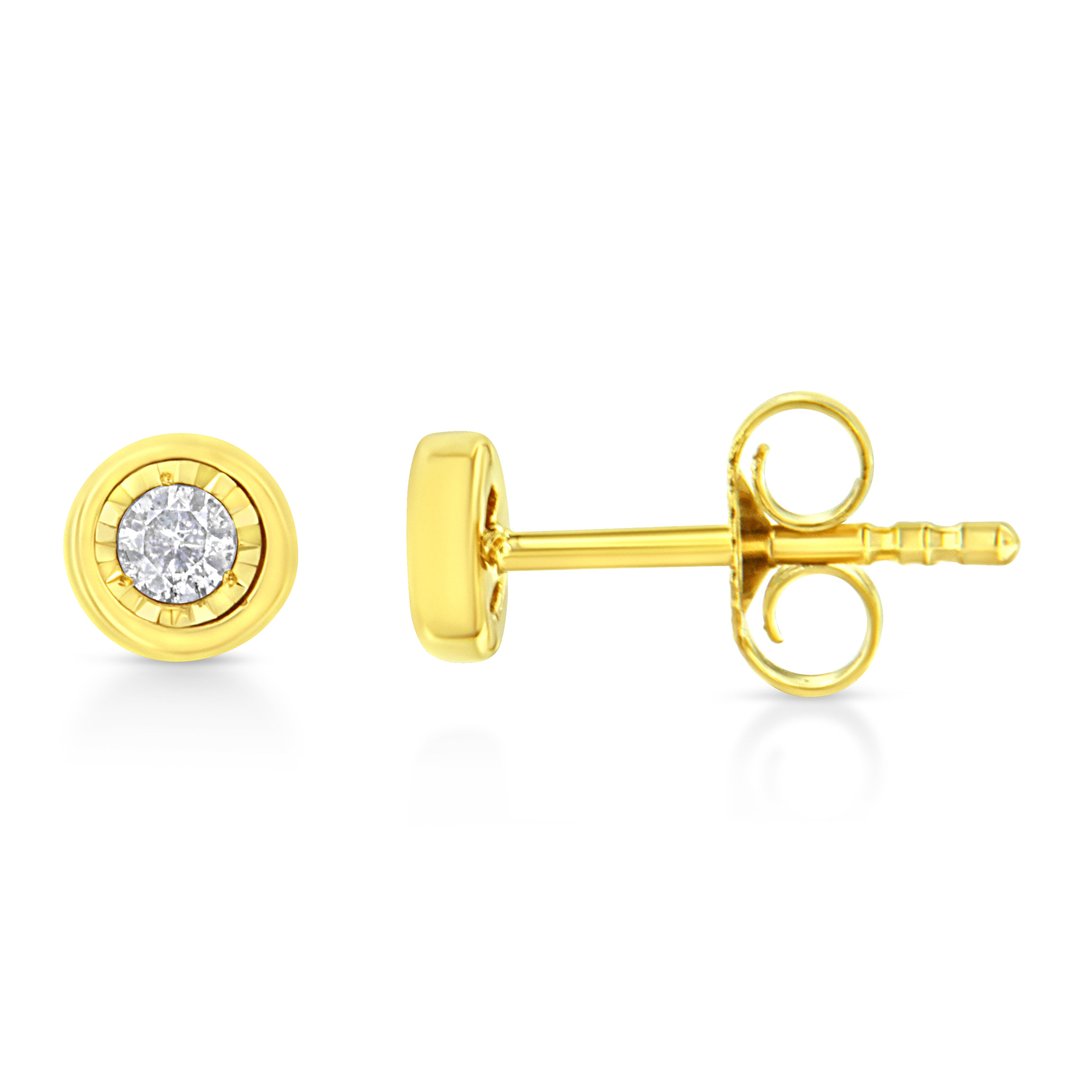 10K Yellow Gold Plated .925 Sterling Silver 1/10 Cttw Miracle-Set Diamond Circle Shape Stud Earrings (K-L Color, I2-I3 Clarity)
