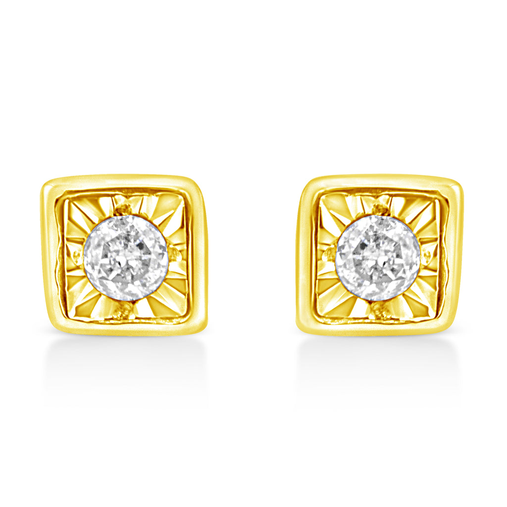10K Yellow Gold Plated .925 Sterling Silver 1/10 Cttw Miracle-Set Diamond Circle Shape Stud Earrings (K-L Color, I2-I3 Clarity)