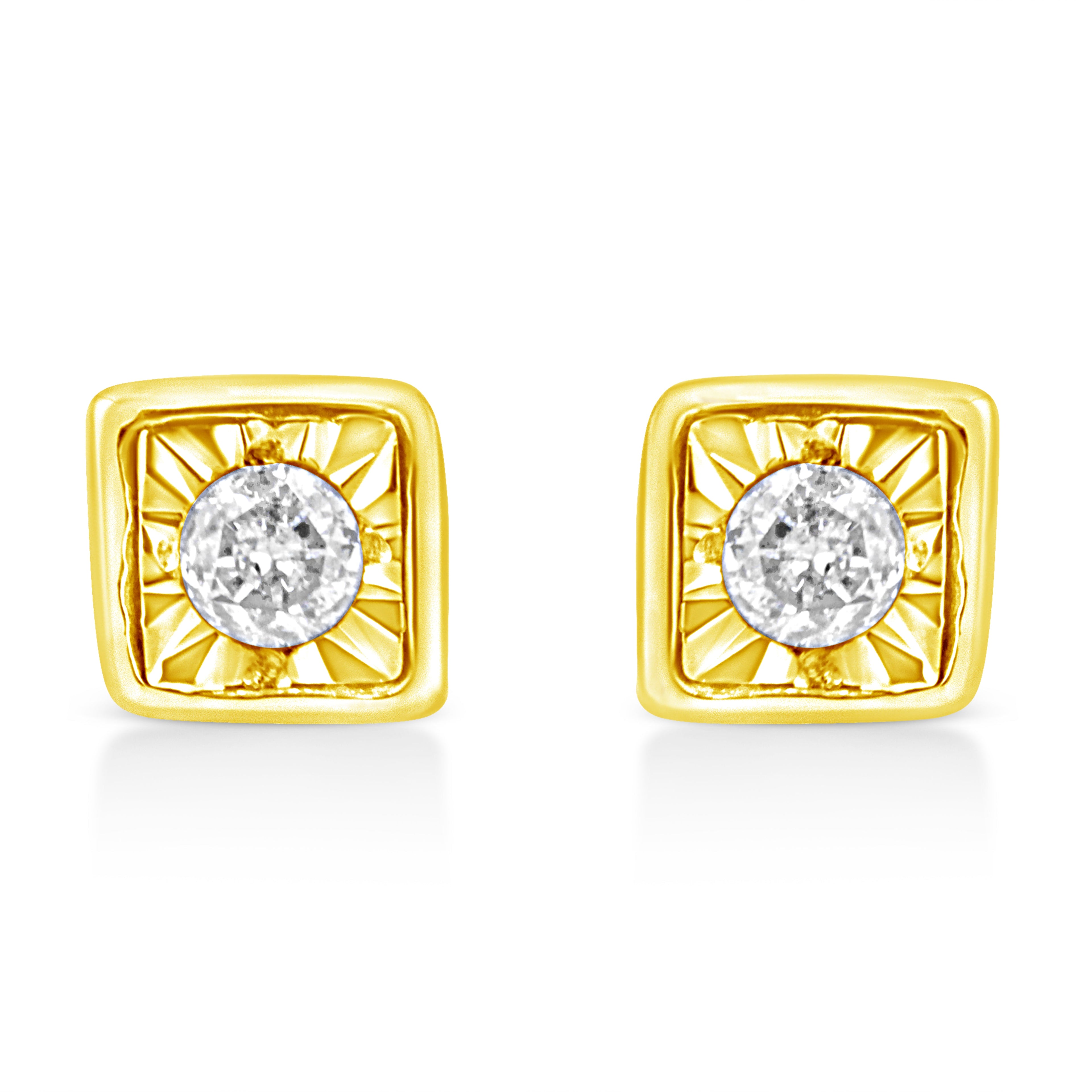 10K Yellow Gold Plated .925 Sterling Silver 1/10 Cttw Miracle-Set Diamond Circle Shape Stud Earrings (K-L Color, I2-I3 Clarity)