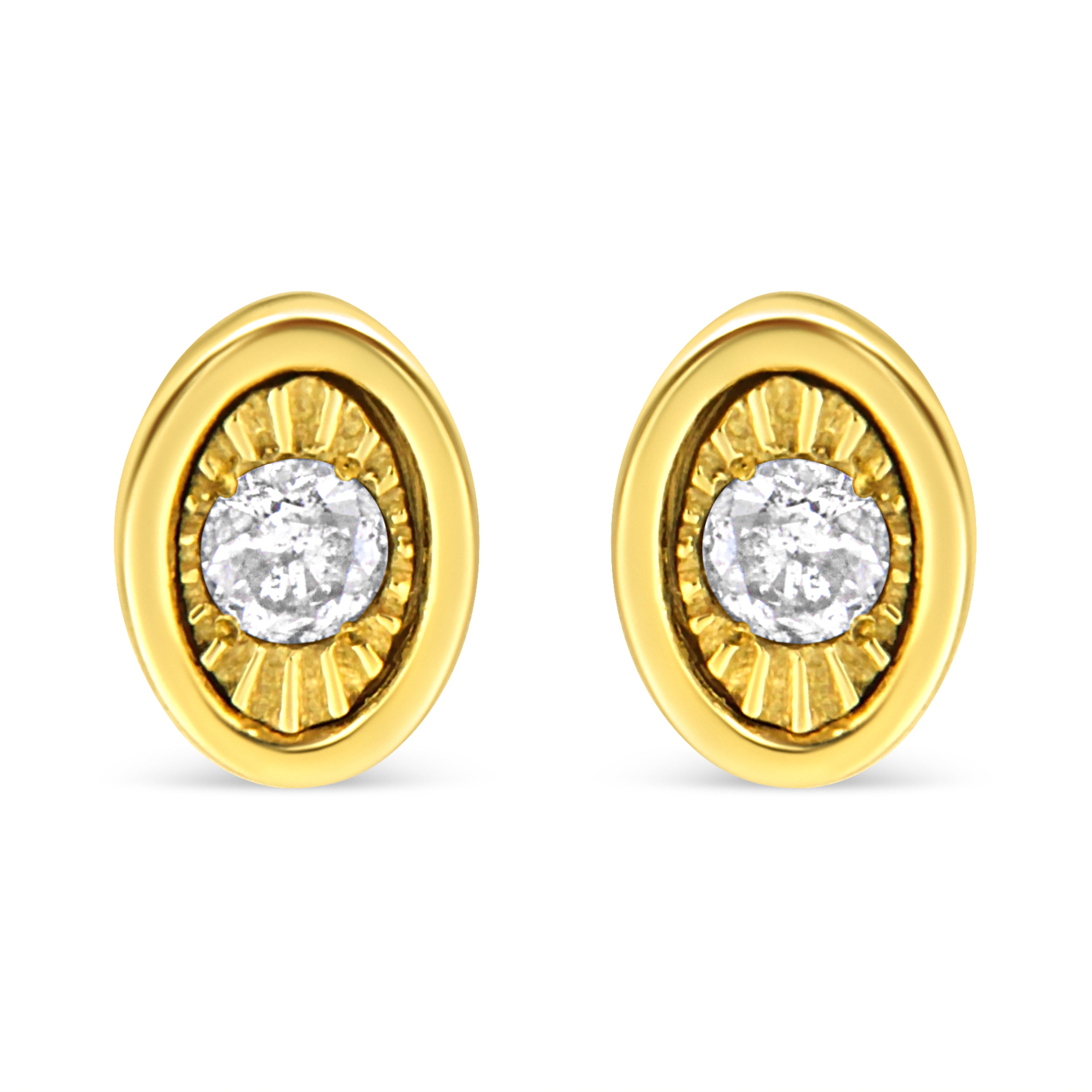 10K Yellow Gold Plated .925 Sterling Silver 1/10 Cttw Miracle-Set Diamond Circle Shape Stud Earrings (K-L Color, I2-I3 Clarity)