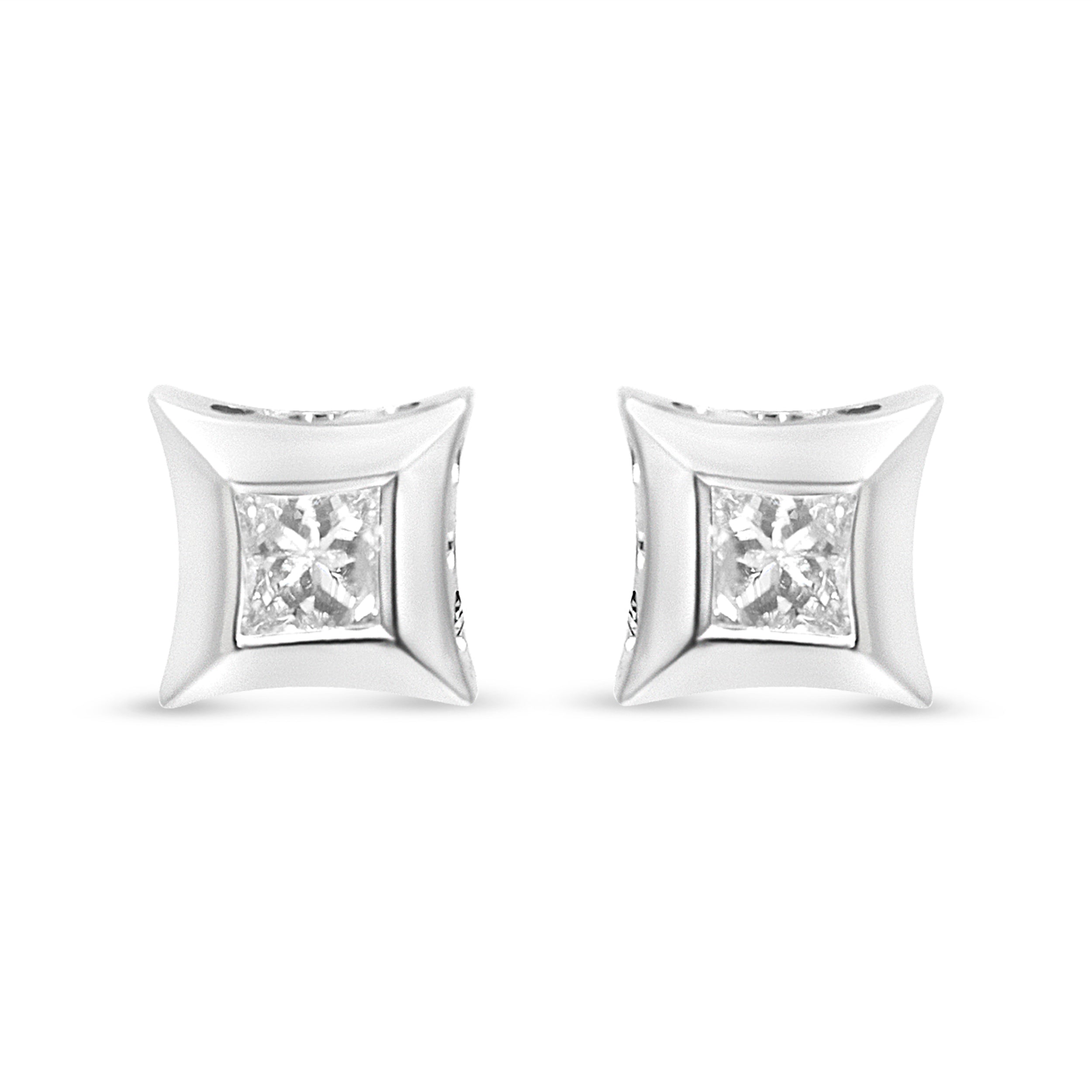 10K White Gold 1/3 Cttw Invisible Set Style Princess-Cut Diamond Stud Earrings (H-I Color, SI2-I1 Clarity)