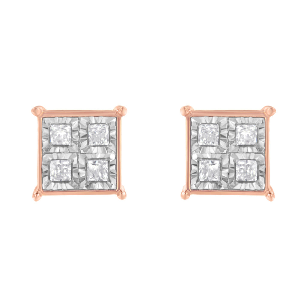 Rose Gold Plated Sterling Silver Diamond Composite Stud Earrings (3/4 cttw, J-K Color, I1-I2 Clarity)