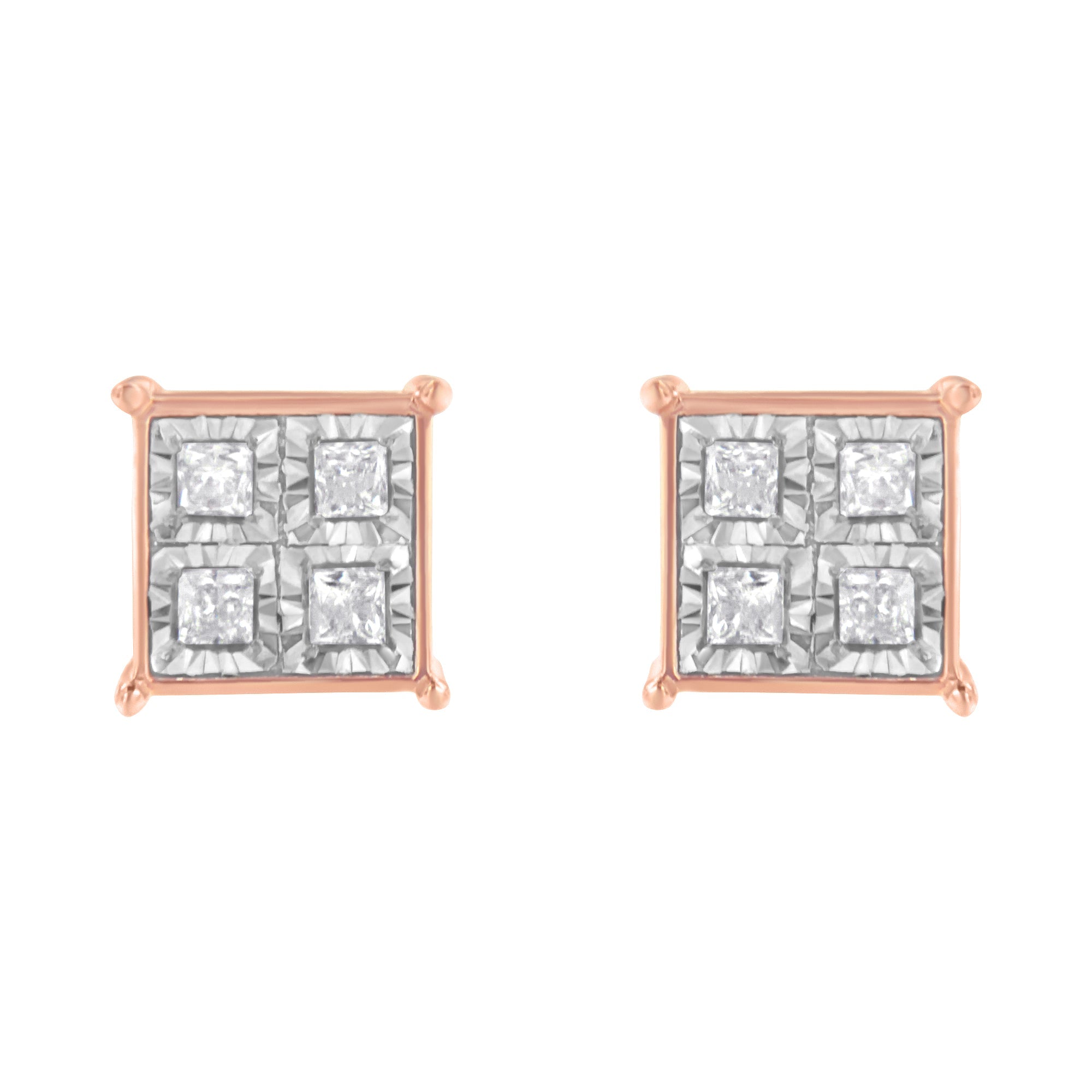 Rose Gold Plated Sterling Silver Diamond Composite Stud Earrings (3/4 cttw, J-K Color, I1-I2 Clarity)