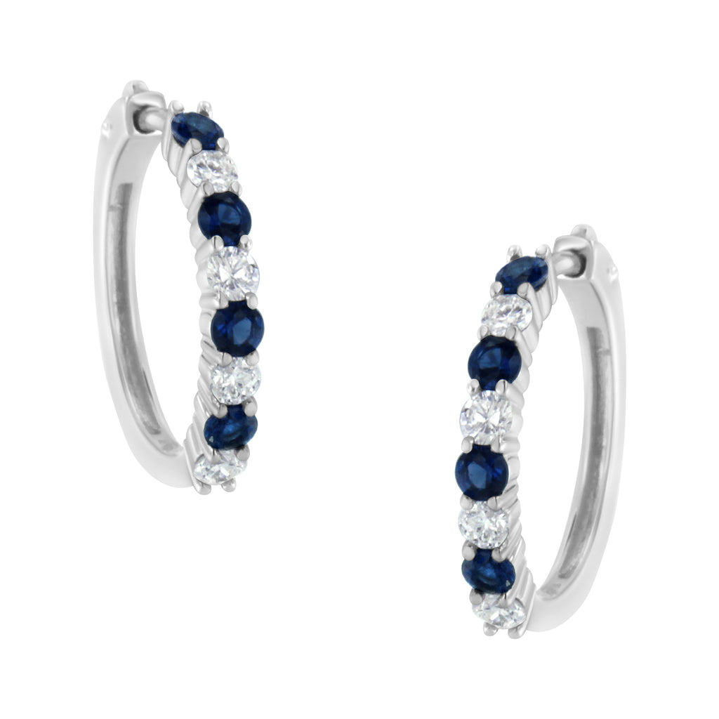10K White Gold, Â½ Cttw Diamond, & Â½ Cttw Lab-Grown Blue Sapphire Leverback Hoop Earrings (H-I Color, I1-I2 Clarity)