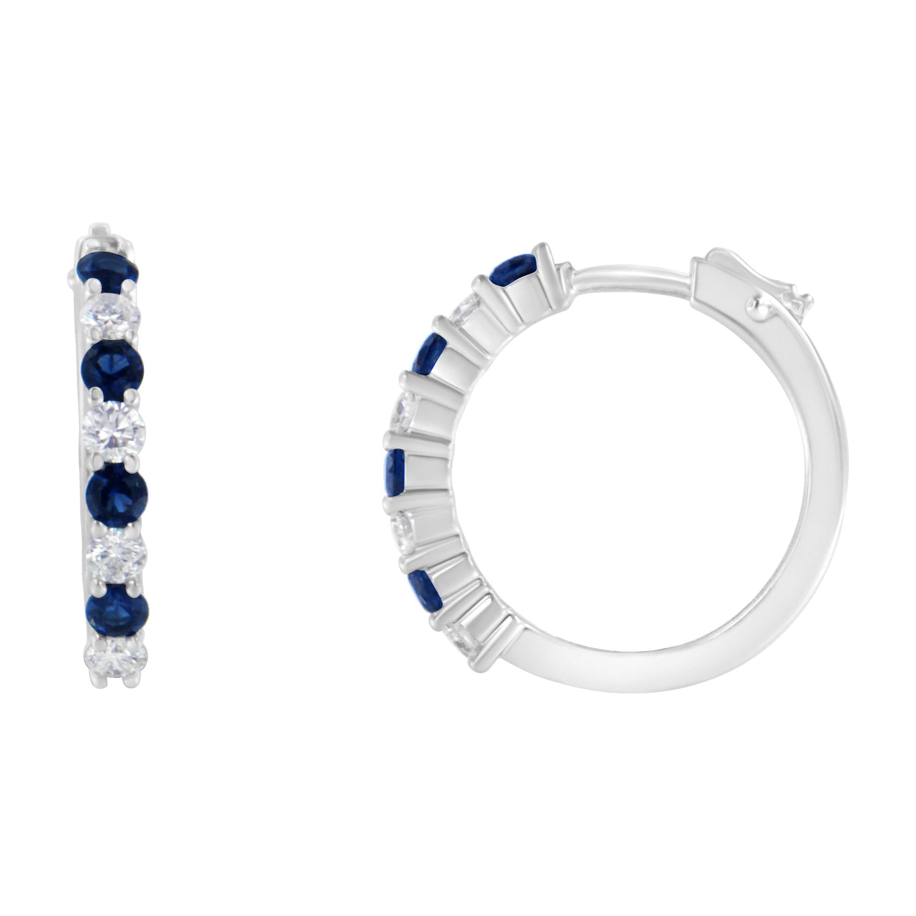 10K White Gold, Â½ Cttw Diamond, & Â½ Cttw Lab-Grown Blue Sapphire Leverback Hoop Earrings (H-I Color, I1-I2 Clarity)