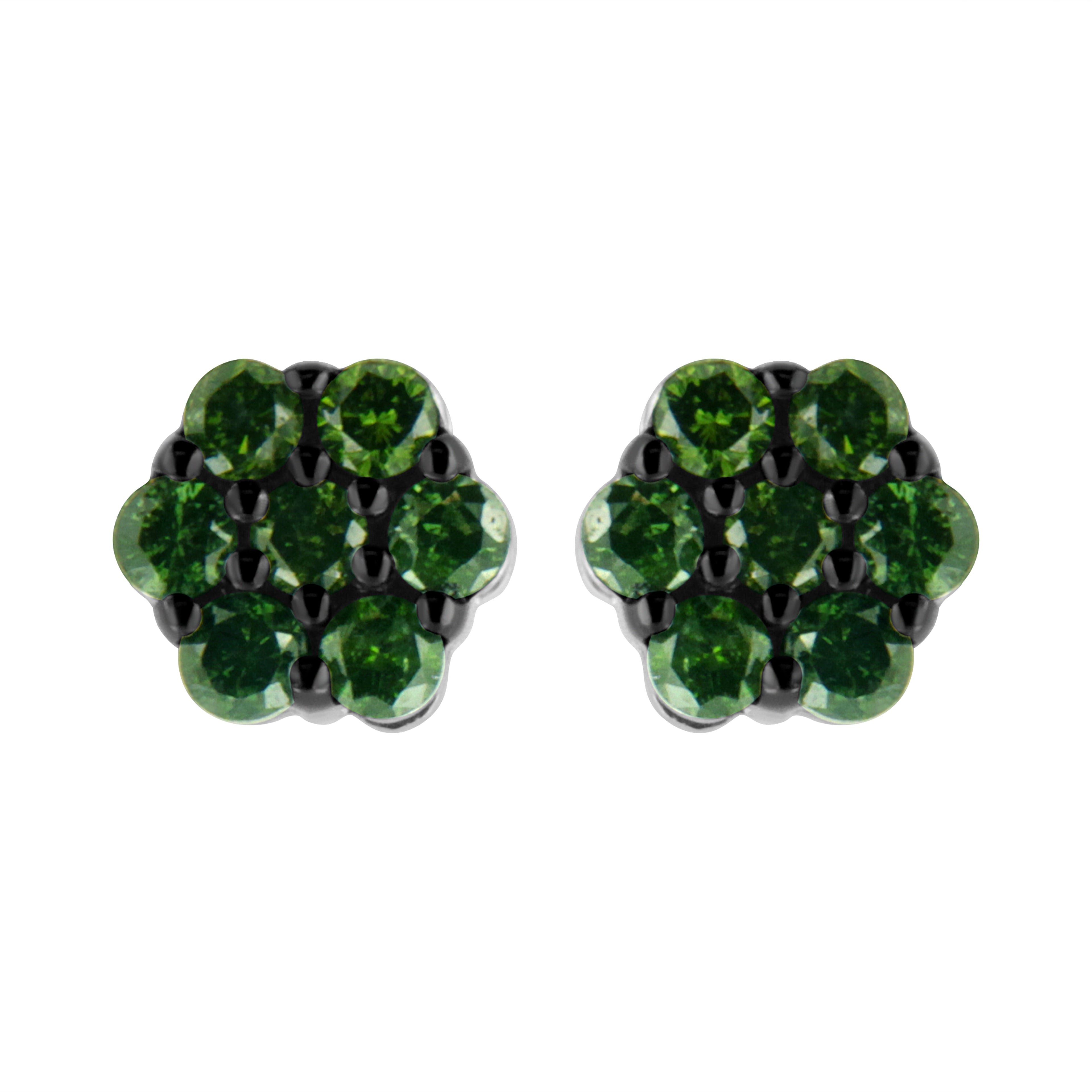 .925 Sterling Silver 1/4 Cttw Treated Yellow Diamond Floral Stud Earrings (Yellow Color, I1-I2 Clarity)