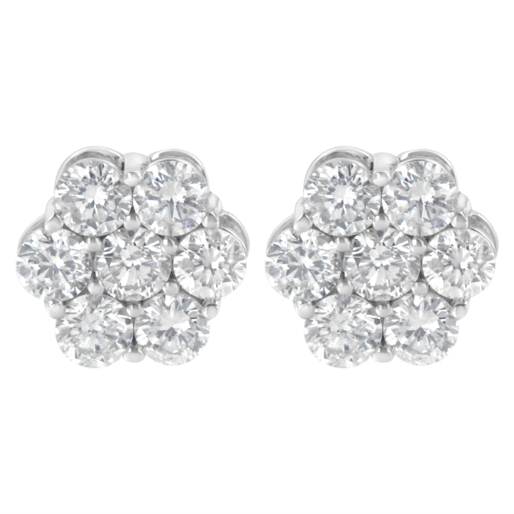 Sterling Silver 2 cttw Floral Composite 7 Stone Diamond Stud Earring (I-J, I1-I2)