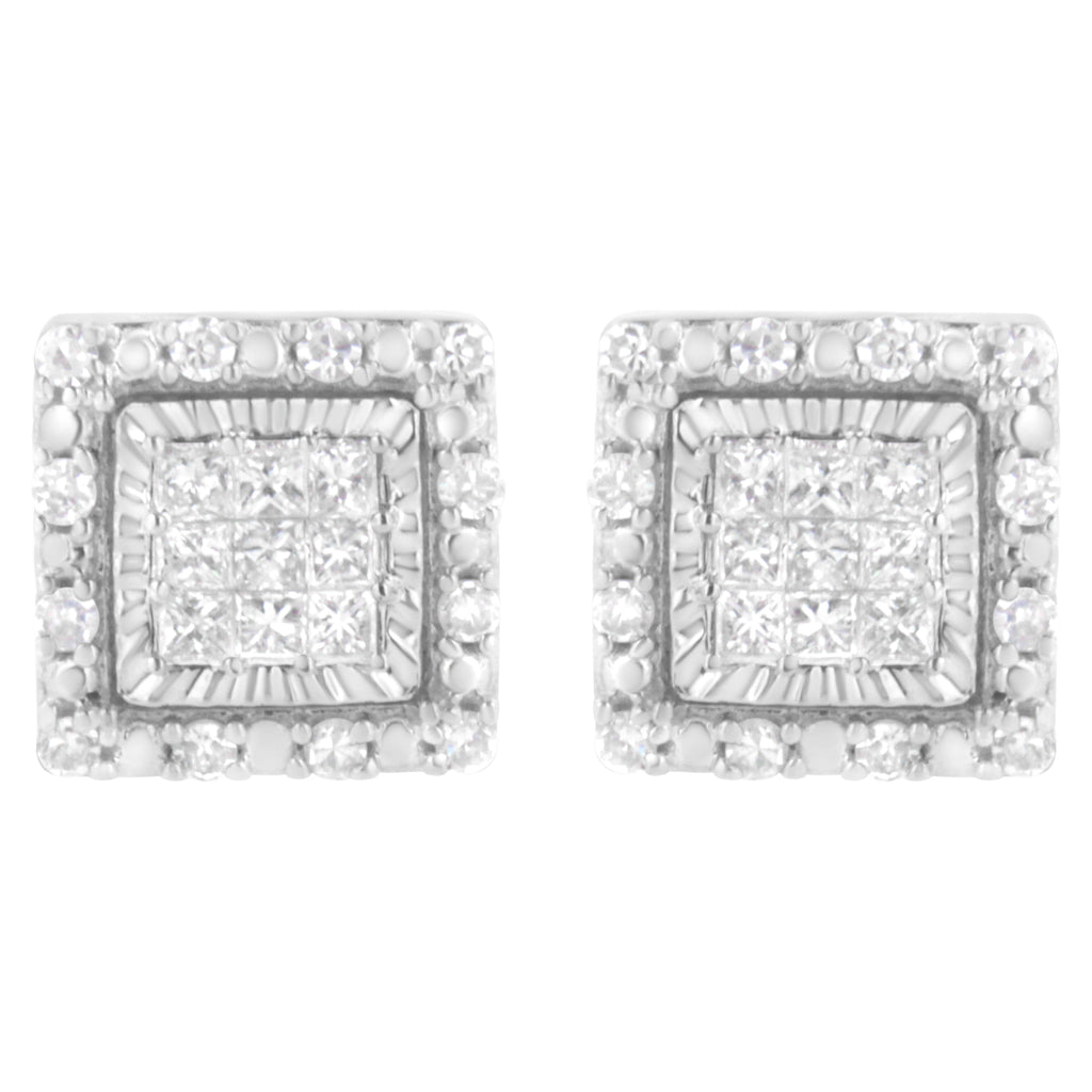 10K White Gold 1/2 cttw Invisible Set Princess-Cut Diamond Square Stud Earring (I-J Color, I1-I2 Clarity)
