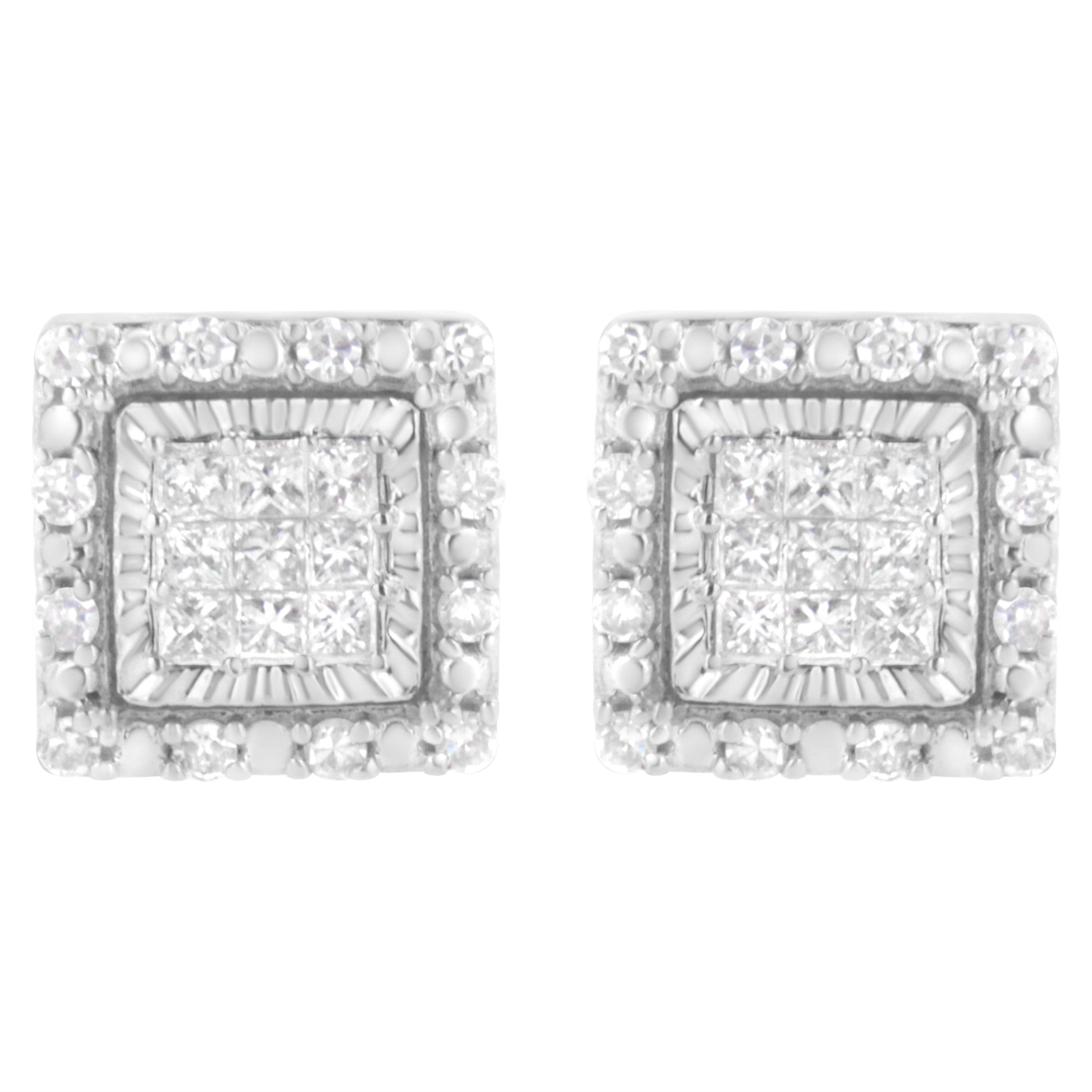 10K White Gold 1/2 cttw Invisible Set Princess-Cut Diamond Square Stud Earring (I-J Color, I1-I2 Clarity)