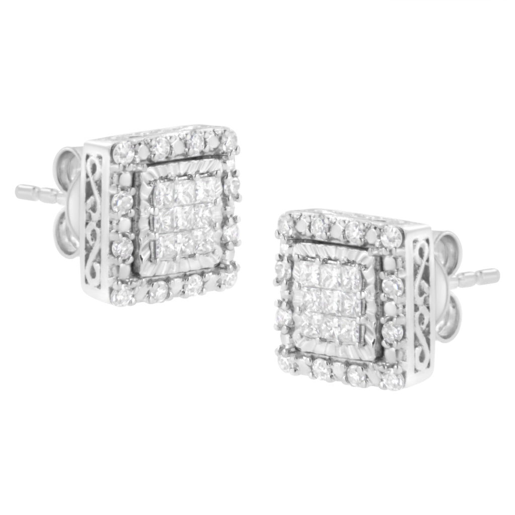 10K White Gold 1/2 cttw Invisible Set Princess-Cut Diamond Square Stud Earring (I-J Color, I1-I2 Clarity)