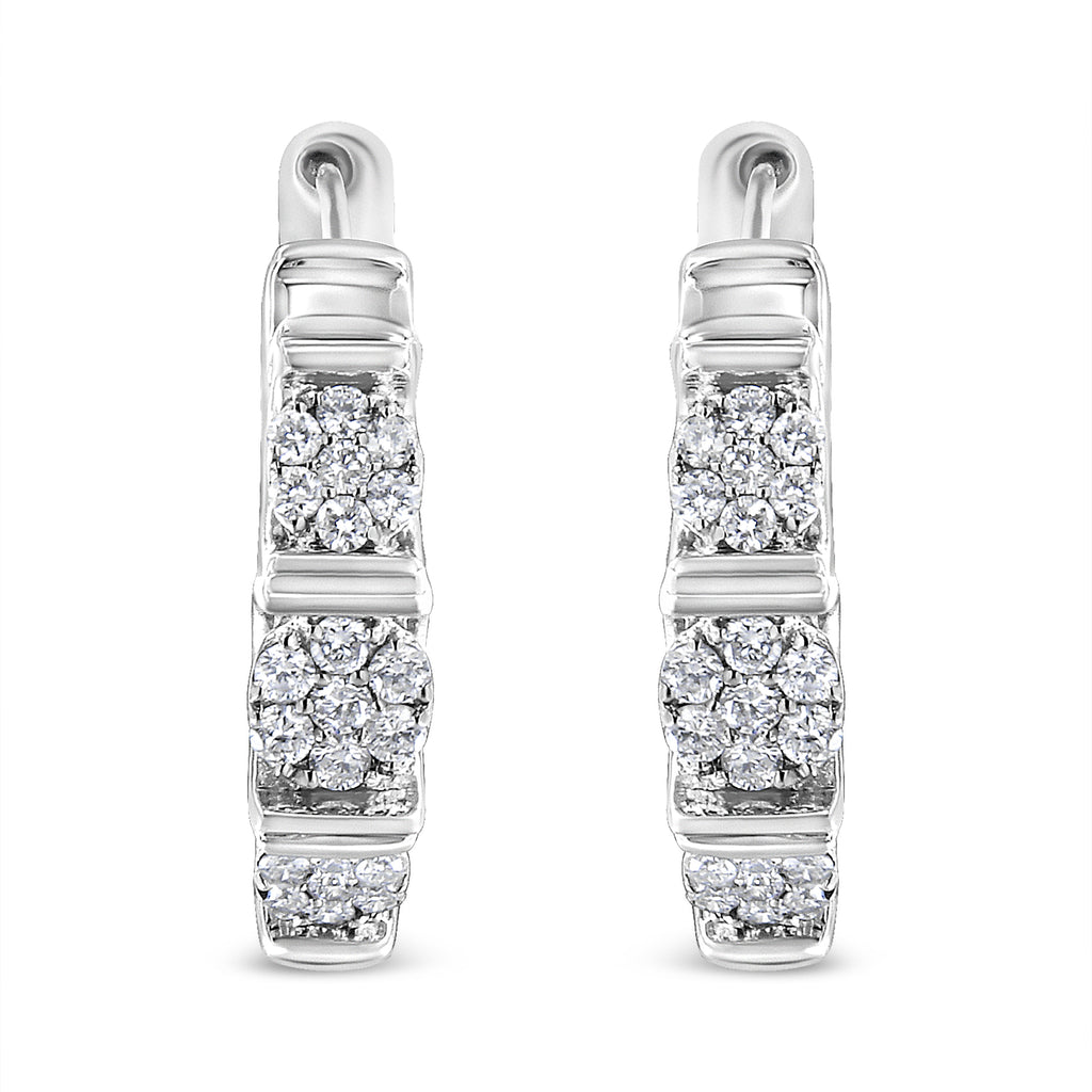 .925 Sterling Silver 1/2 Cttw Lab Grown Round Diamond Floral Cluster Hoop Earrings (F-G Color, SI1-SI2 Clarity)