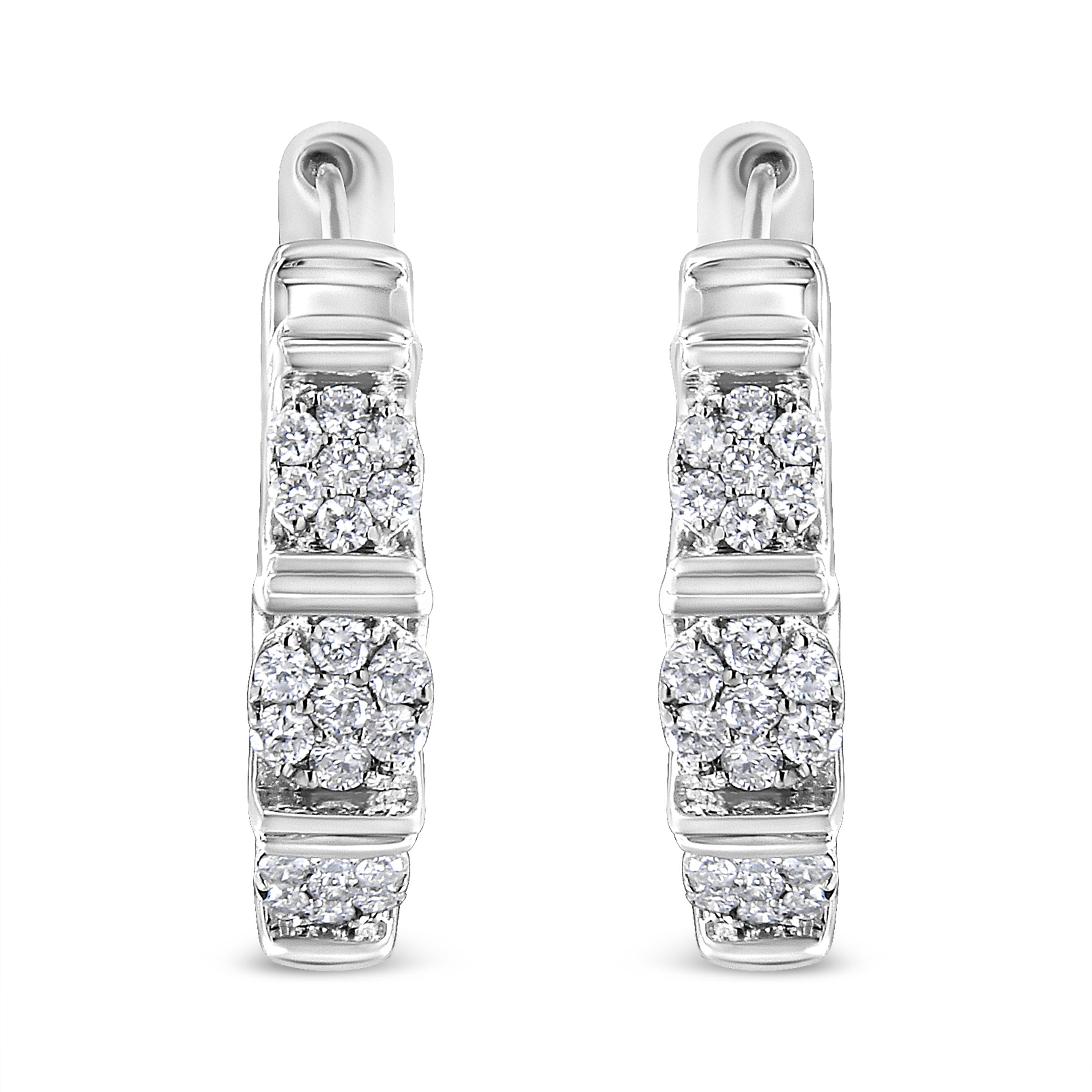 .925 Sterling Silver 1/2 Cttw Lab Grown Round Diamond Floral Cluster Hoop Earrings (F-G Color, SI1-SI2 Clarity)