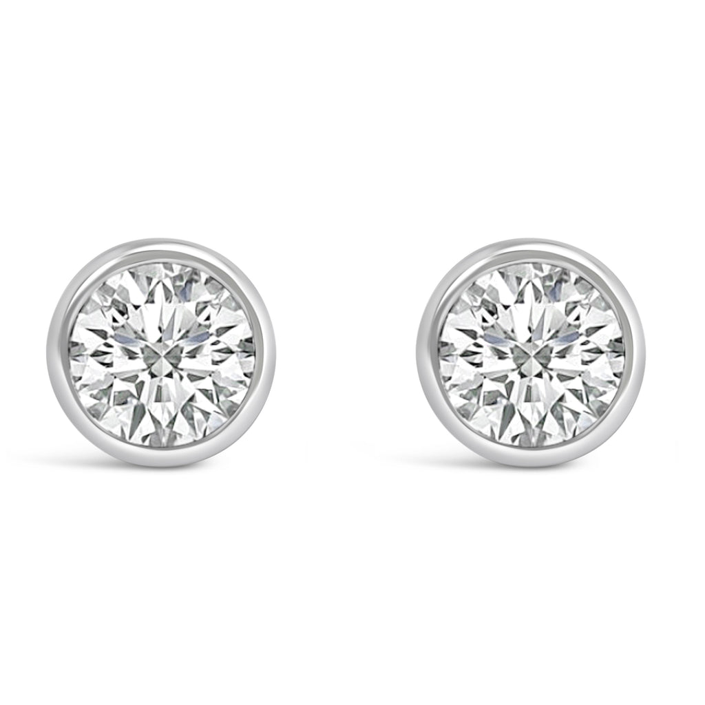 14K White Gold 1.0 Cttw Lab Grown Diamond Screw-Back Classic Bezel Solitaire Stud Earrings (G-H Color, VS2-SI1 Clarity)