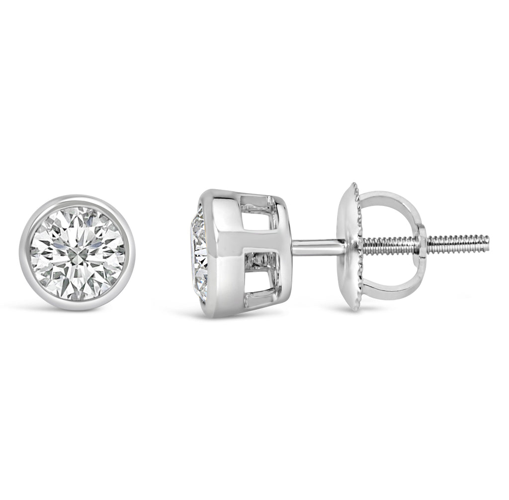 14K White Gold 1.0 Cttw Lab Grown Diamond Screw-Back Classic Bezel Solitaire Stud Earrings (G-H Color, VS2-SI1 Clarity)
