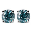 14K White Gold 1/2 Cttw Round Brilliant Cut Lab Grown Blue Diamond 4-Prong Classic Solitaire Stud Earrings (Blue Color, VVS2-VS1 Clarity)