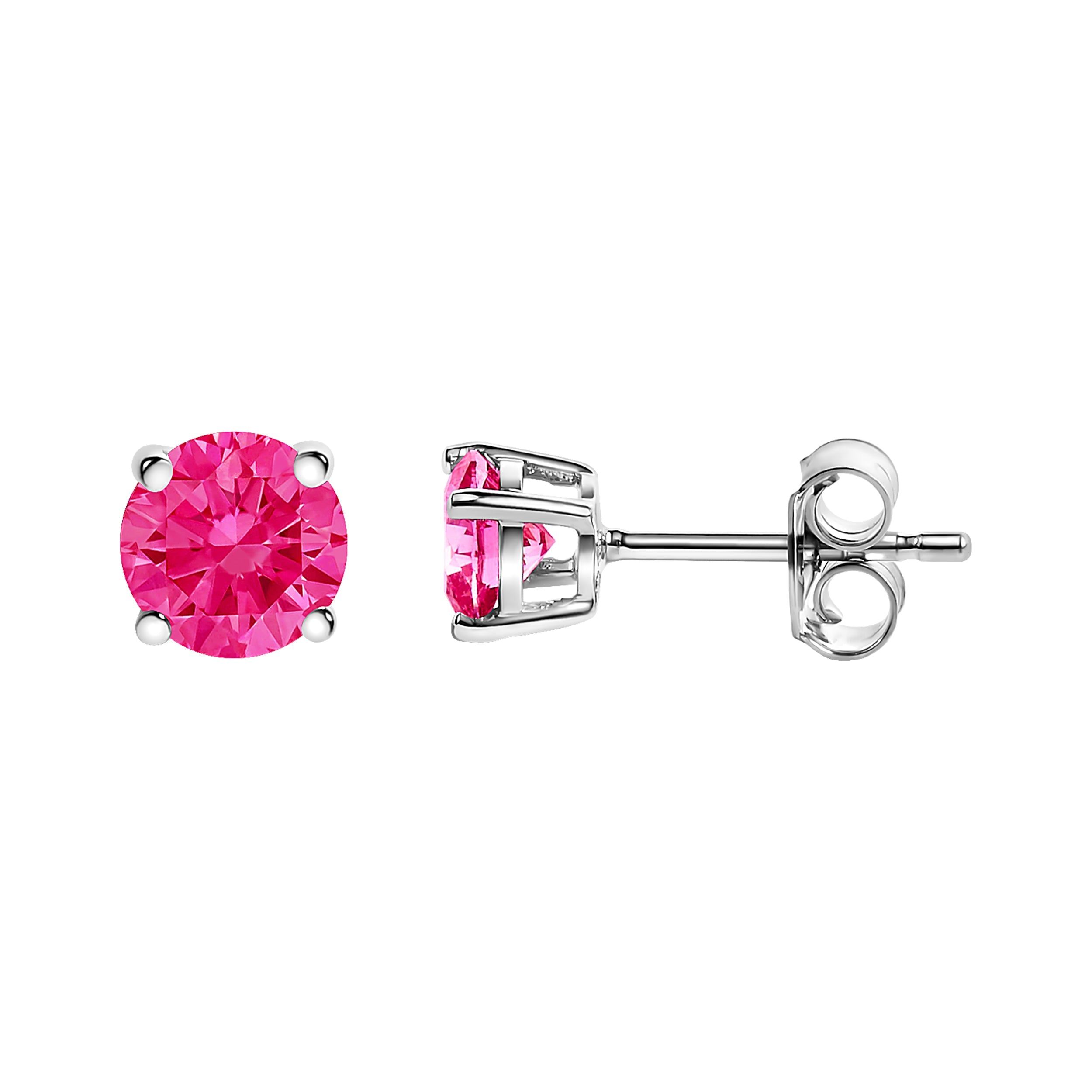 10K White Gold 1/2 Cttw Lab Created Round Brilliant Cut Pink Diamond Classic 4-Prong Solitaire Stud Earrings (Fancy Pink Color, VVS2-VS1 Clarity)