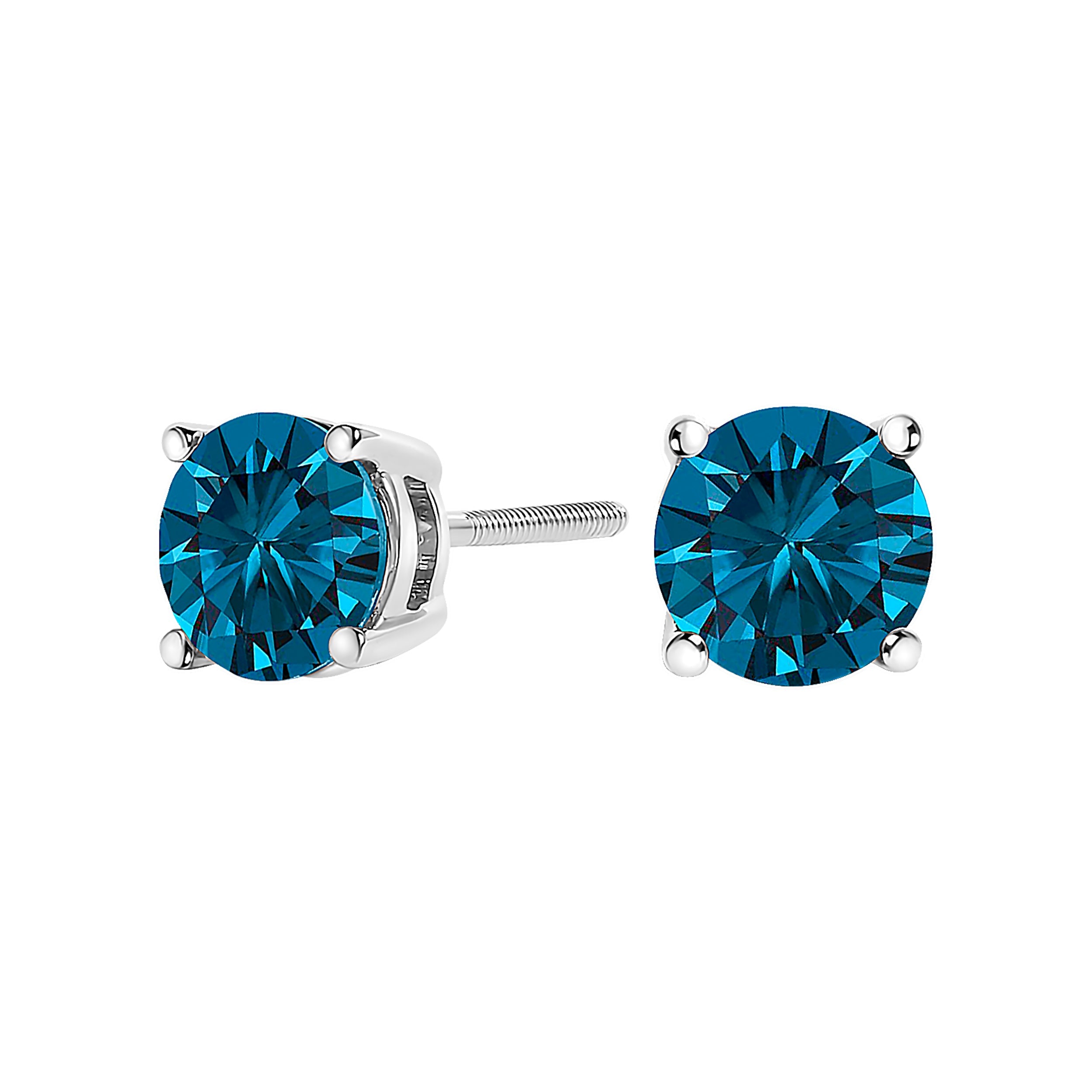 14K White Gold 1.00 Cttw Blue Lab Grown Diamond Stud Earrings with Screw Backs