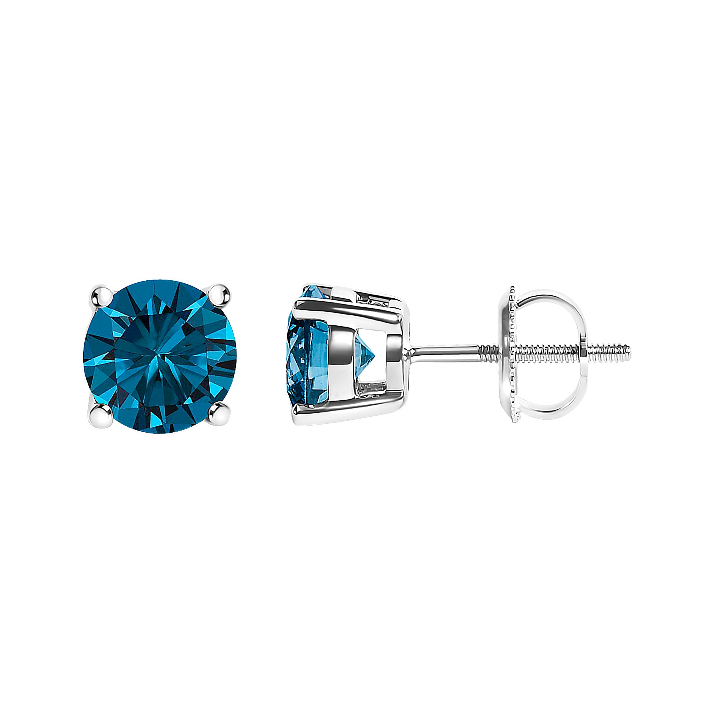 14K White Gold 1.00 Cttw Blue Lab Grown Diamond Stud Earrings with Screw Backs
