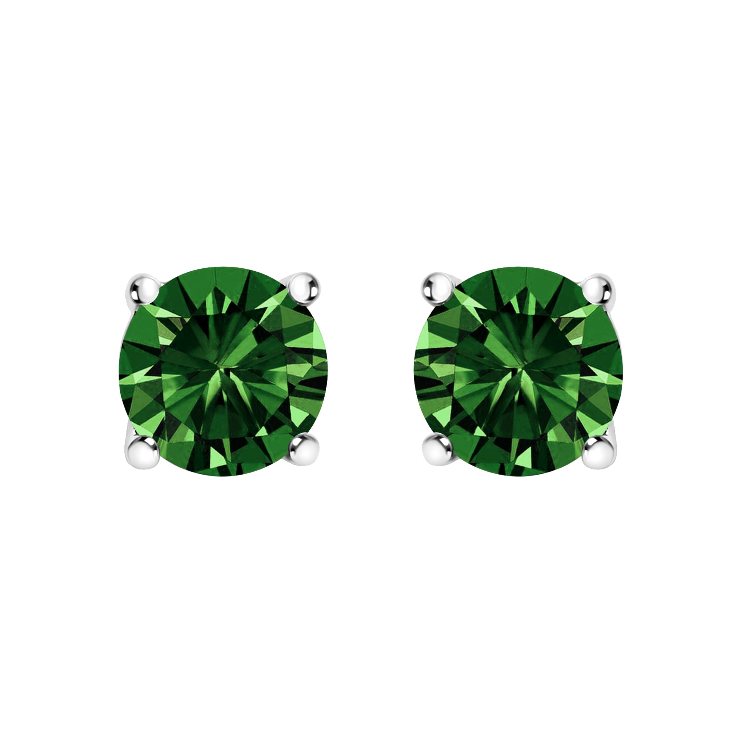 14K White Gold 1.0 Cttw Lab Grown Green Diamond Classic Solitaire Stud Earrings