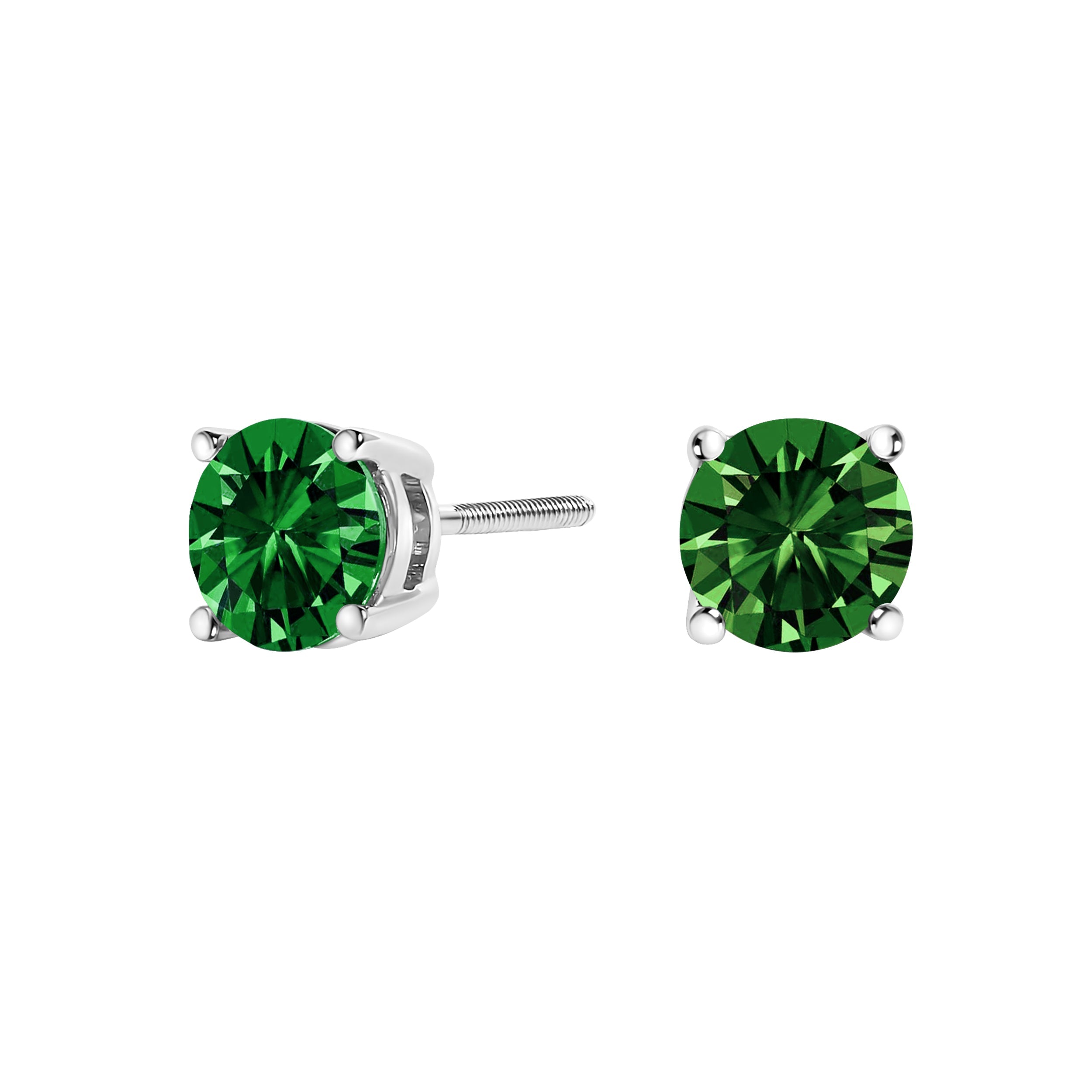 14K White Gold 1.0 Cttw Lab Grown Green Diamond Classic Solitaire Stud Earrings