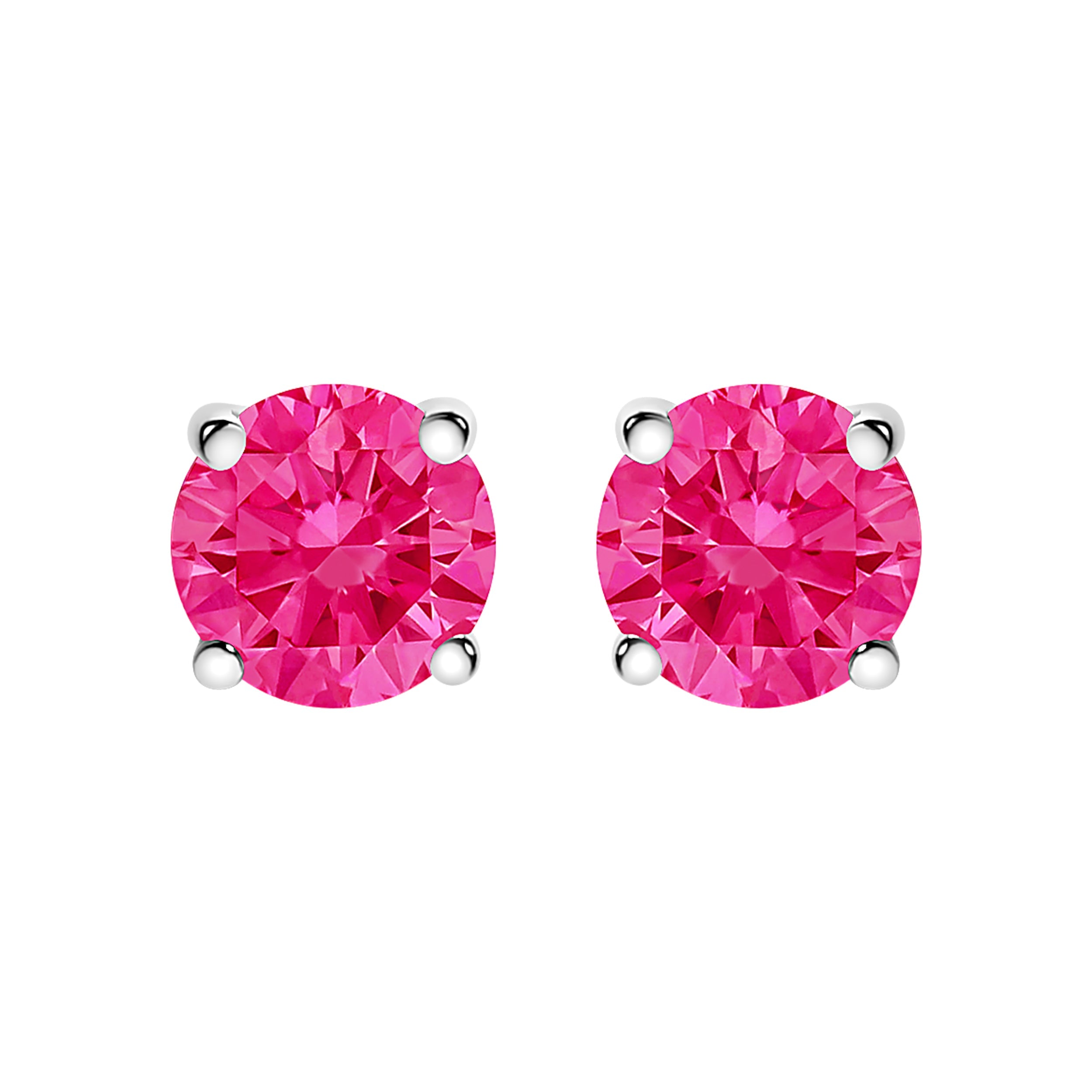 10K White Gold 1.0 Cttw Lab Created Round Brilliant Cut Pink Diamond Classic 4-Prong Solitaire Stud Earrings (Fancy Pink Color, VVS2-VS1 Clarity)