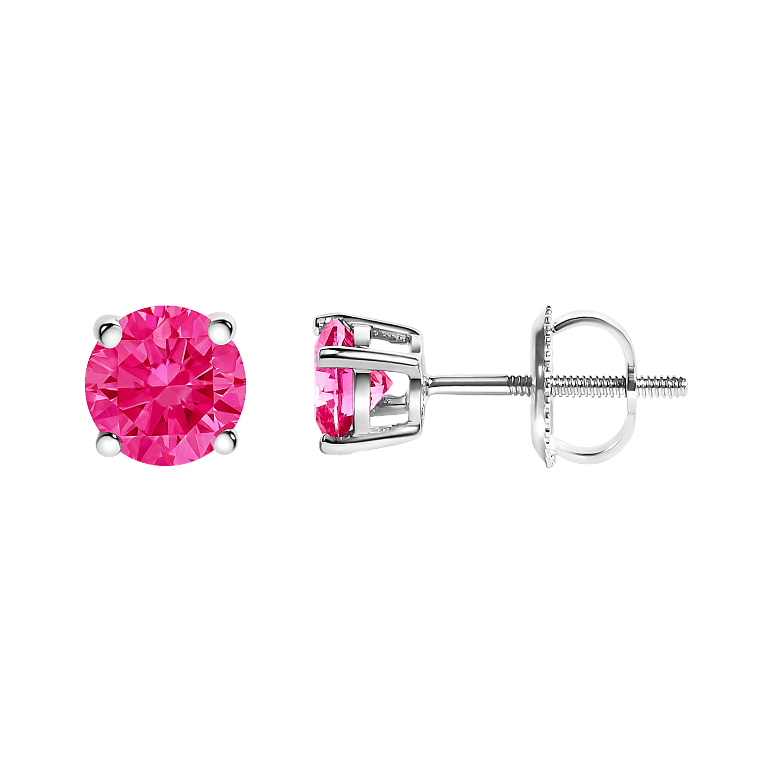 10K White Gold 1.0 Cttw Lab Created Round Brilliant Cut Pink Diamond Classic 4-Prong Solitaire Stud Earrings (Fancy Pink Color, VVS2-VS1 Clarity)