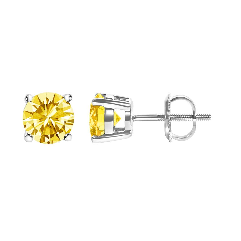 14K White Gold 1.0 Cttw Lab Grown Yellow Diamond Solitaire Stud Earrings (Yellow Color, VS2-SI1 Clarity)