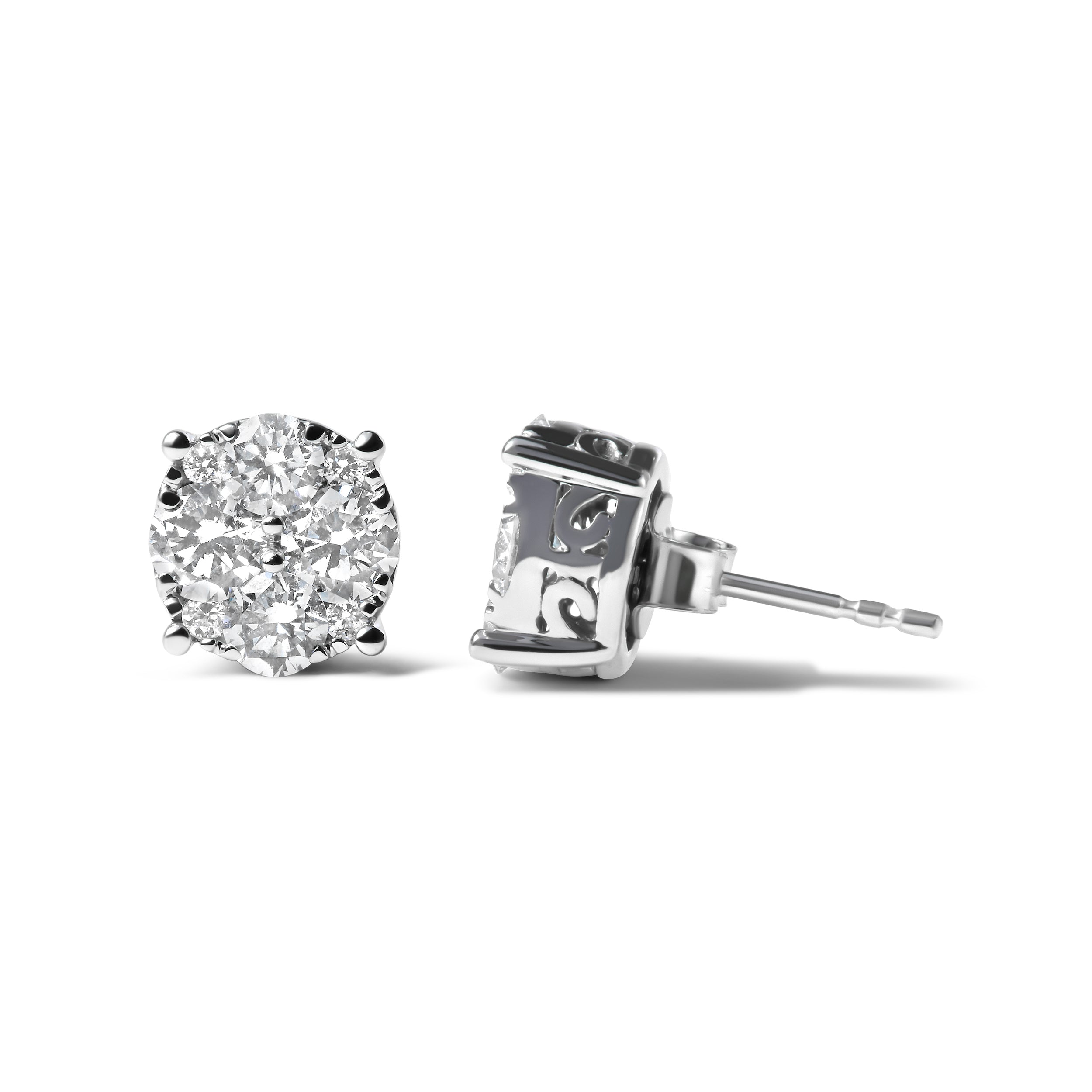 14K White Gold 2.00 Cttw Lab Grown Diamond Cluster Stud Earrings (G-H Color, VS1-VS2 Clarity)