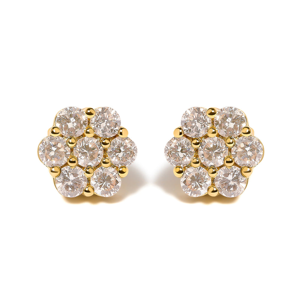 14K Yellow Gold 3.0 Cttw Diamond Floral Cluster Stud Earring