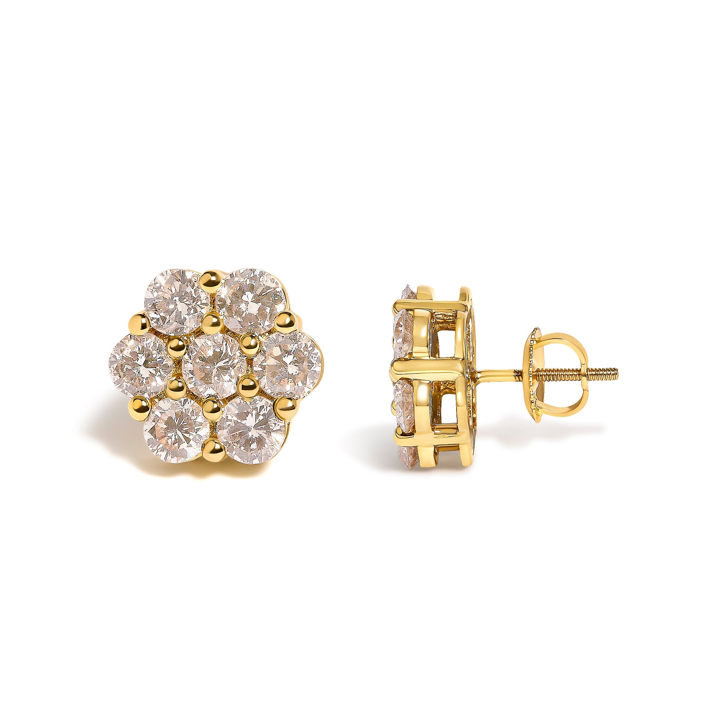 14K Yellow Gold 3.0 Cttw Diamond Floral Cluster Stud Earring