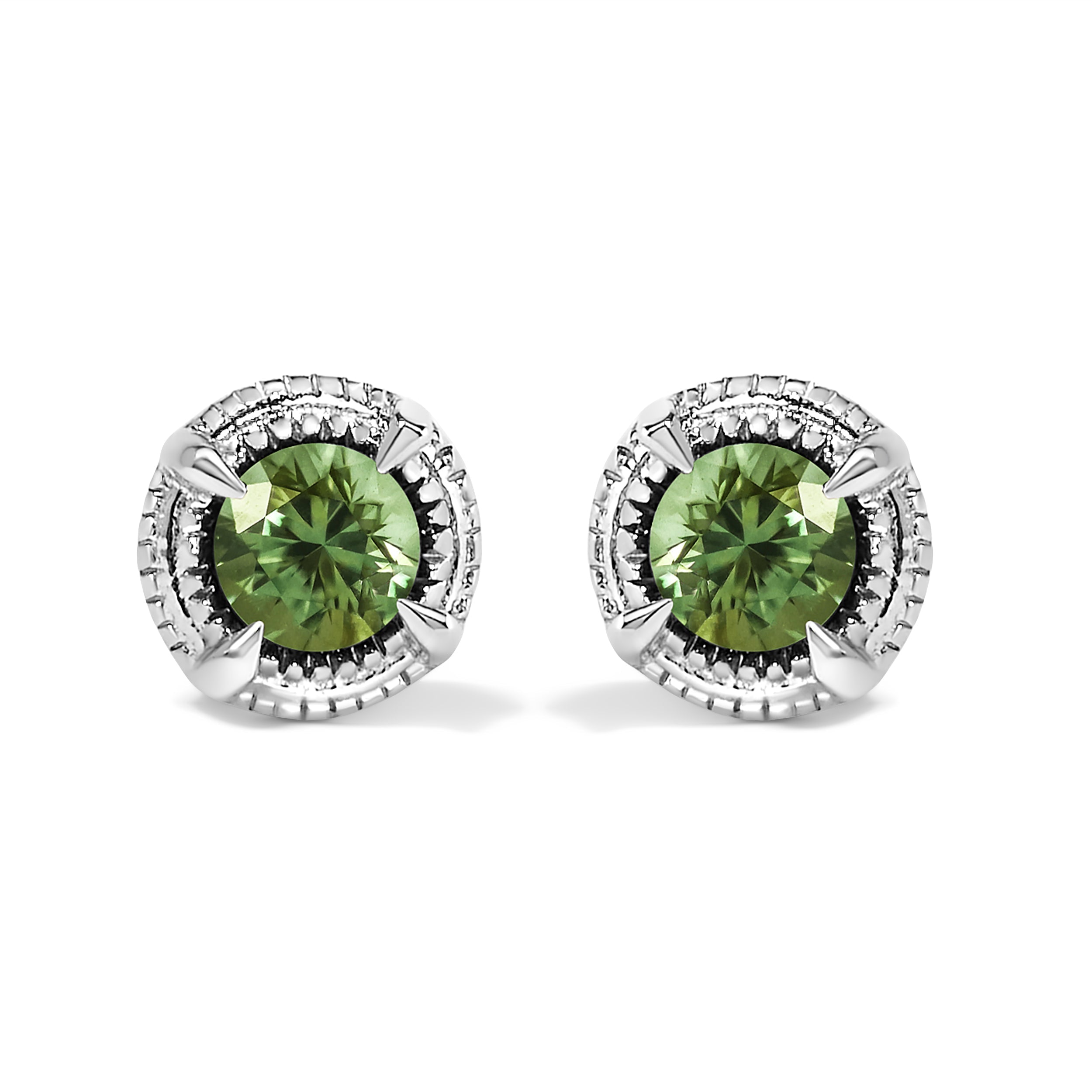 .925 Sterling Silver 1 cttw Treated Black Diamond Modern 4-Prong Solitaire Milgrain Stud Earrings (Black Color, I1-I2 Clarity)