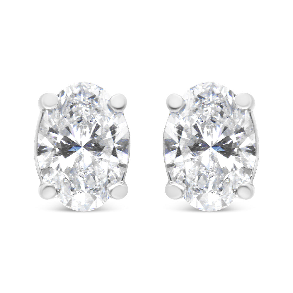14K White Gold 1.00 Cttw Lab Grown Oval Solitaire Diamond Stud Earrings (F-G Color, VS2-SI1 Clarity)