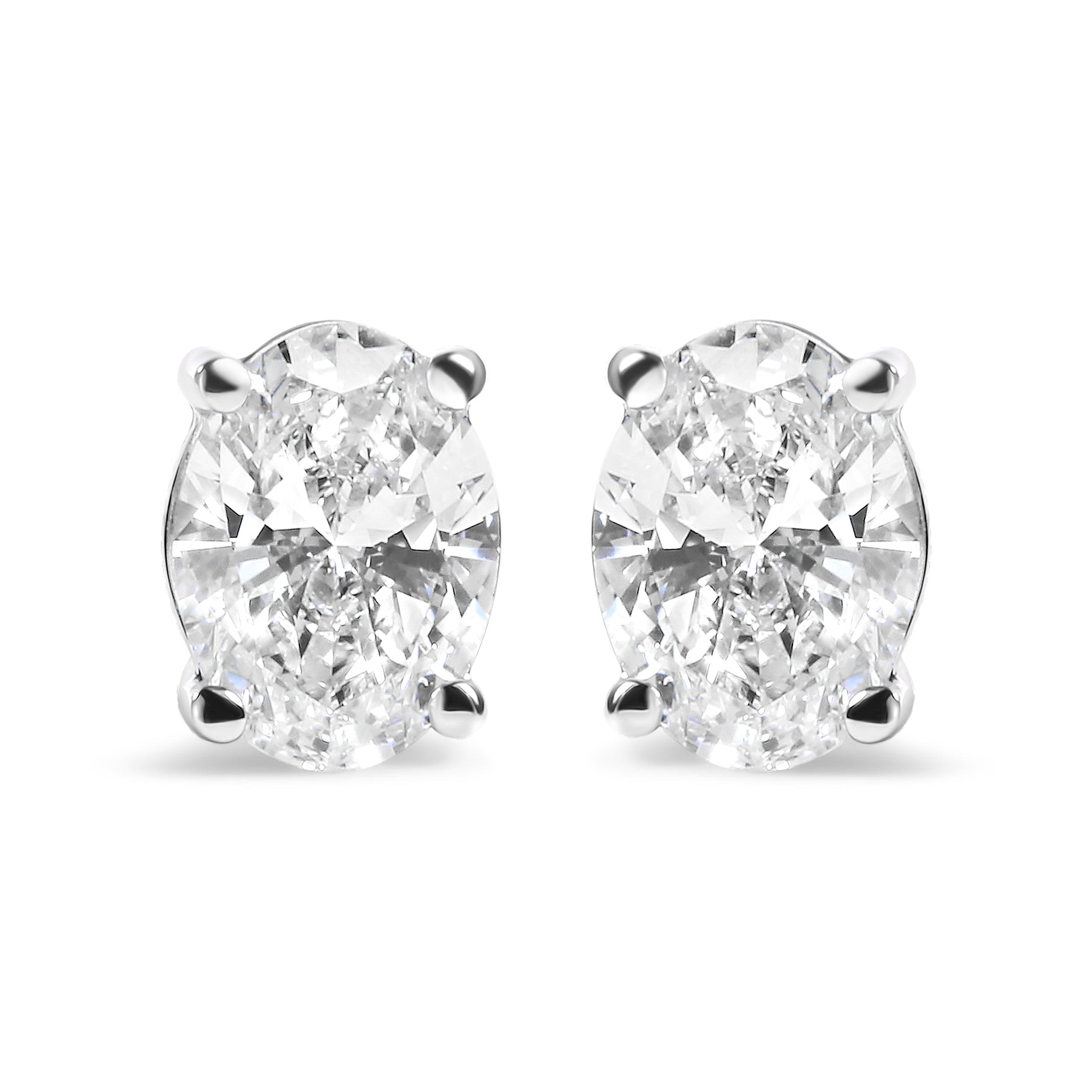 14K White Gold 2.0 Cttw Prong Set Lab Grown Oval Diamond Solitaire Stud Earring (F-G Color, VS1-VS2 Clarity)