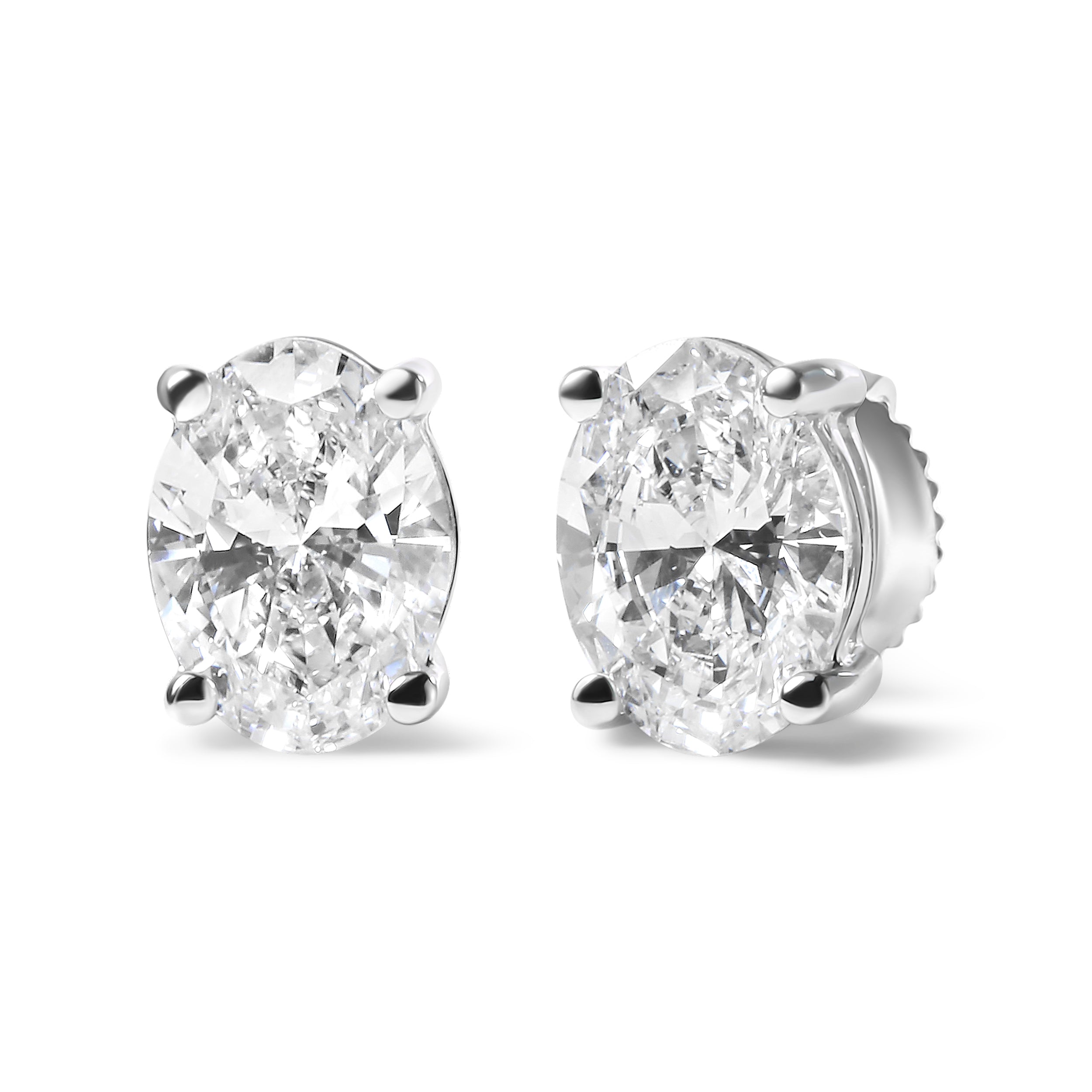 14K White Gold 2.0 Cttw Prong Set Lab Grown Oval Diamond Solitaire Stud Earring (F-G Color, VS1-VS2 Clarity)