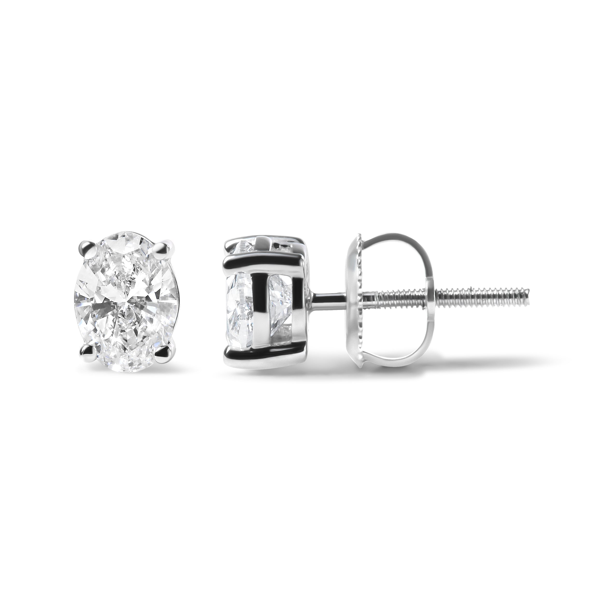 14K White Gold 2.0 Cttw Prong Set Lab Grown Oval Diamond Solitaire Stud Earring (F-G Color, VS1-VS2 Clarity)